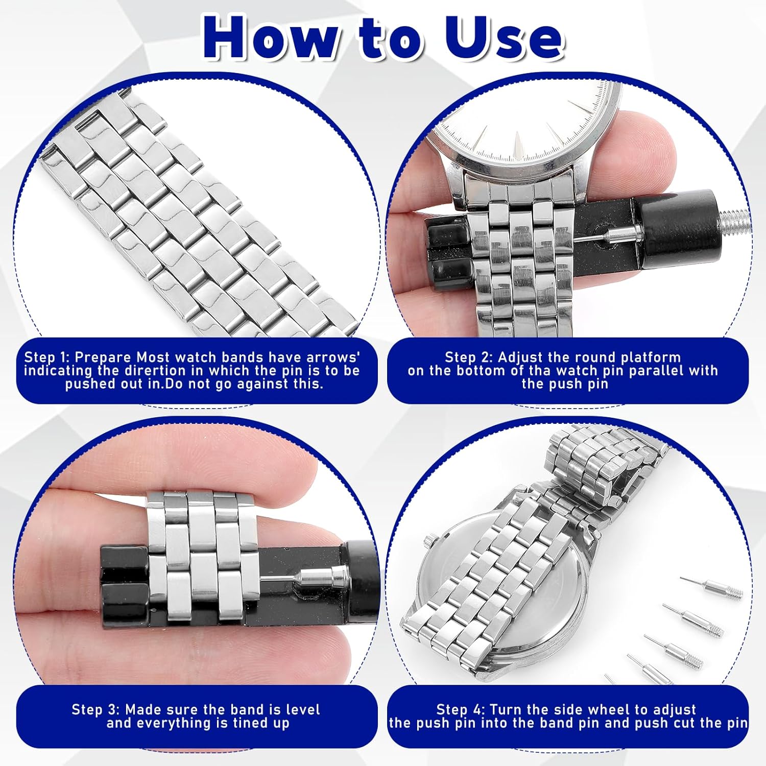 Giantree Watch Link Removal Kit, Adjust and Remove Bracelets Tools with 5 PCS Replacement Pins, Pin Remover for Sizing Strap Watches Sizings Adjustment Tool Kit for Watches Repair and Sizings thumbnail