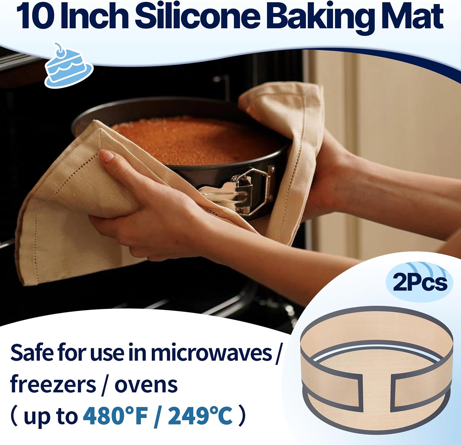 2 Pcs 10 Inch Silicone Baking Mats for Springform Pan, Easy Clean Springform Pan Liner Prevent Cakes from Sticking to Bottom and Sides (Gray)