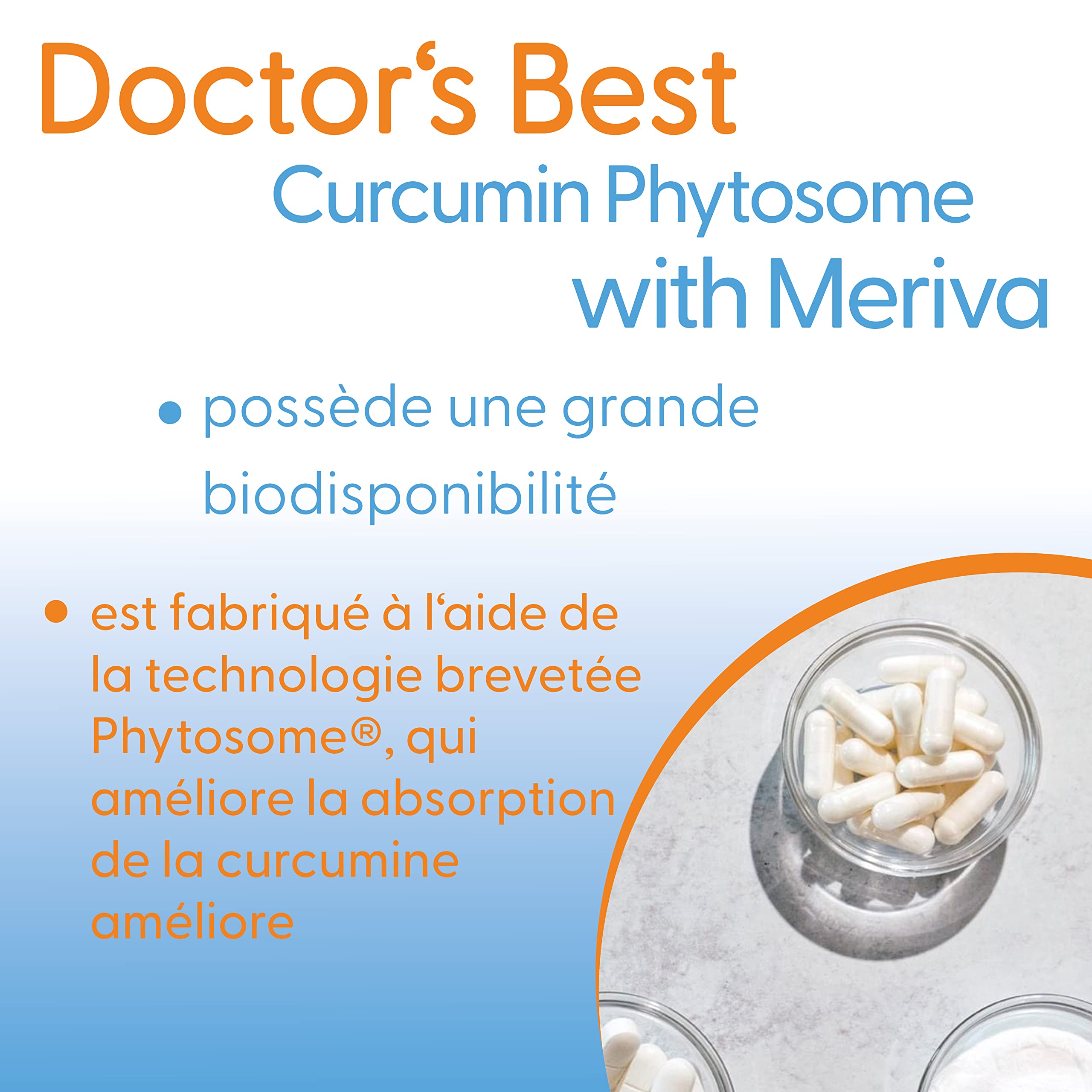 Doctor's Best, Curcumine Phytosome (Phytosomes de Curcumine) avec Meriva, 500mg, 60 Capsules végétaliennes, Testé en Laboratoire, Sans Gluten, Sans Soja, Végétarien