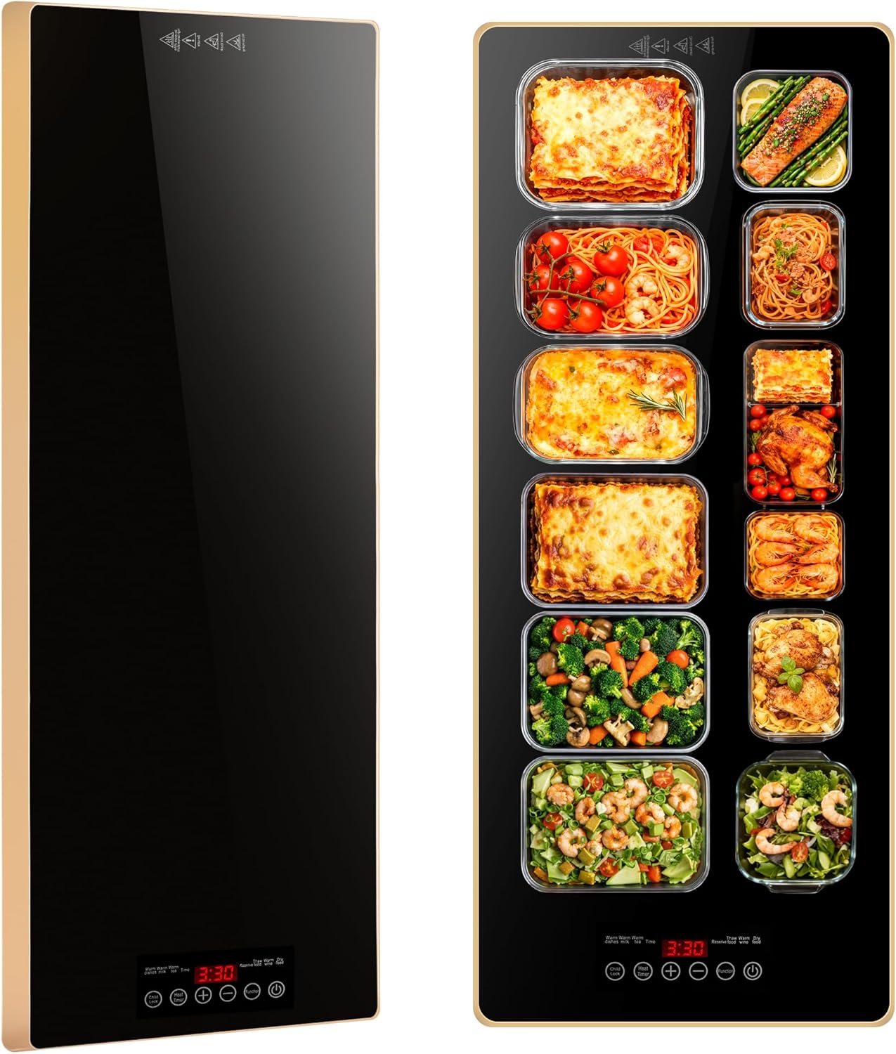 Electric Warming Tray Extra Large 43"x16" Food Warming Mat with Storage Bag, 9 Temp Modes, Chafing Dishes for Buffet, Food Warmer for Parties, Hot Pads for Kitchen, 500W Custom Warm Setting, Gold Edge