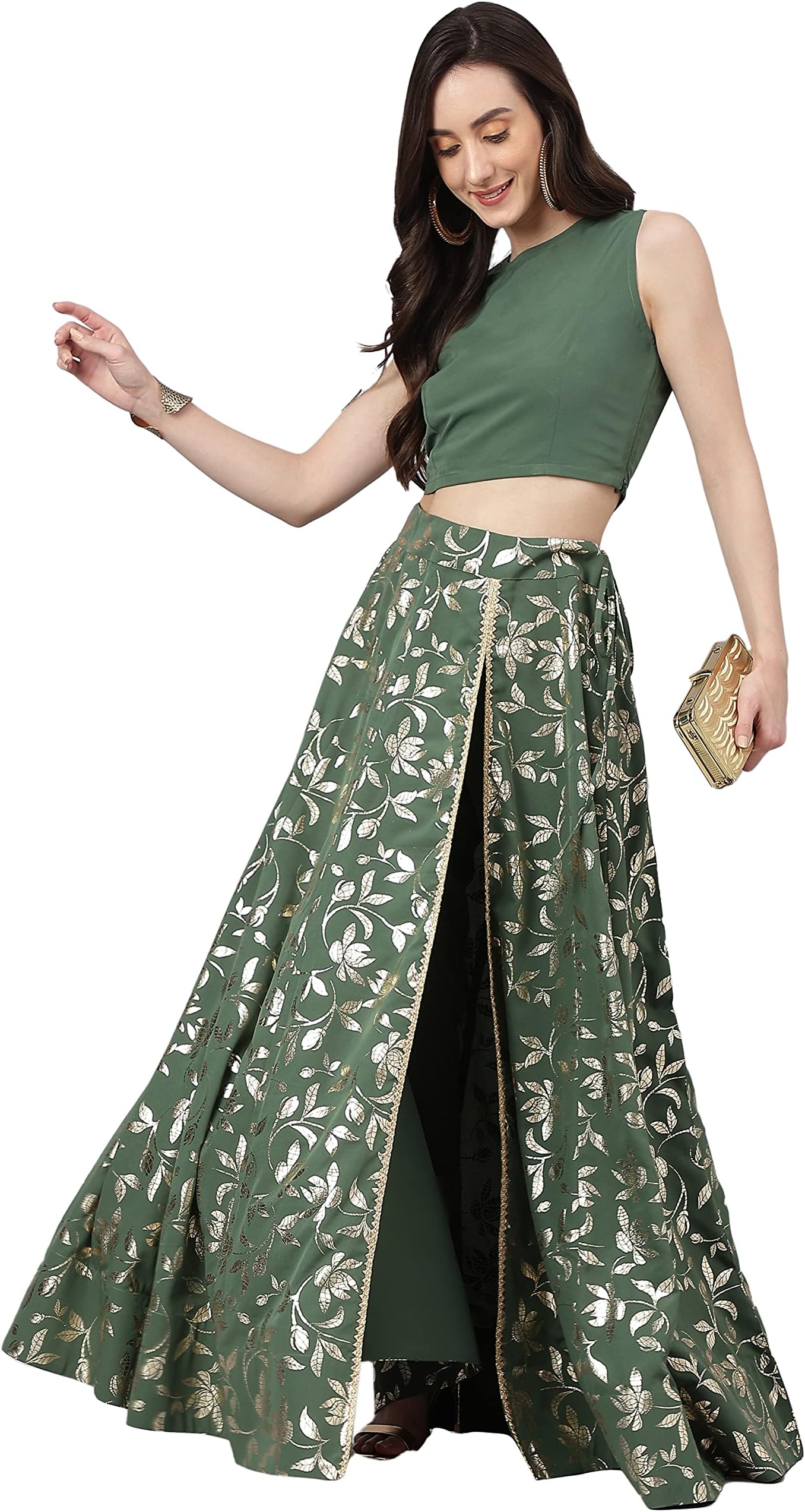 JanasyaIndian Women's Green Lehenga Choli Flared Festive Wedding Lehenga Choli with Ready to wear Stitched Blouse