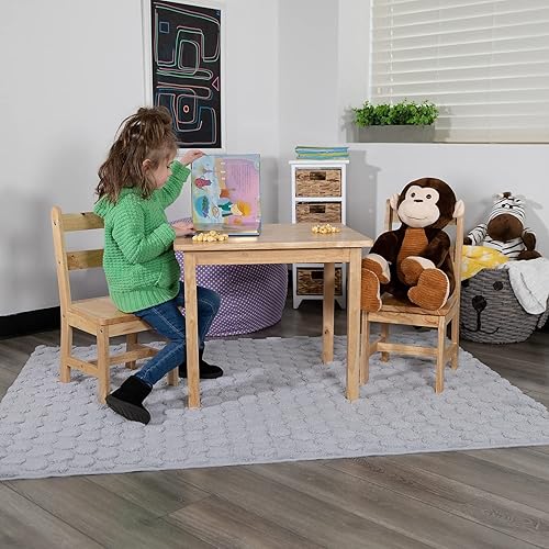 Miniatura 3 de Flash Furniture Kyndl - Juego de mesa y silla de madera maciza para niños, sala de juegos, dormitorio, cocina, juego de 3 piezas, color natural