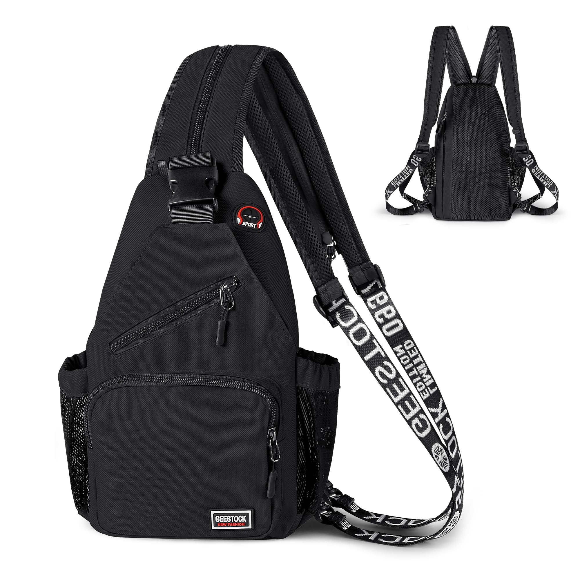 Geestock Crossbody Sling Bag for Men Women, 13.4" Large Convertible Sling Backpack with Headphone Hole Fit 10.9" Tablet, Lightweight Chest Bag Daypack