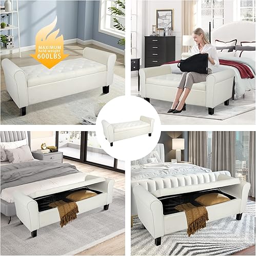 Miniatura 9 de Babion Banco de almacenamiento para el extremo de la cama, banco otomano de almacenamiento con botones copetudos, 51 pulgadas, banco de