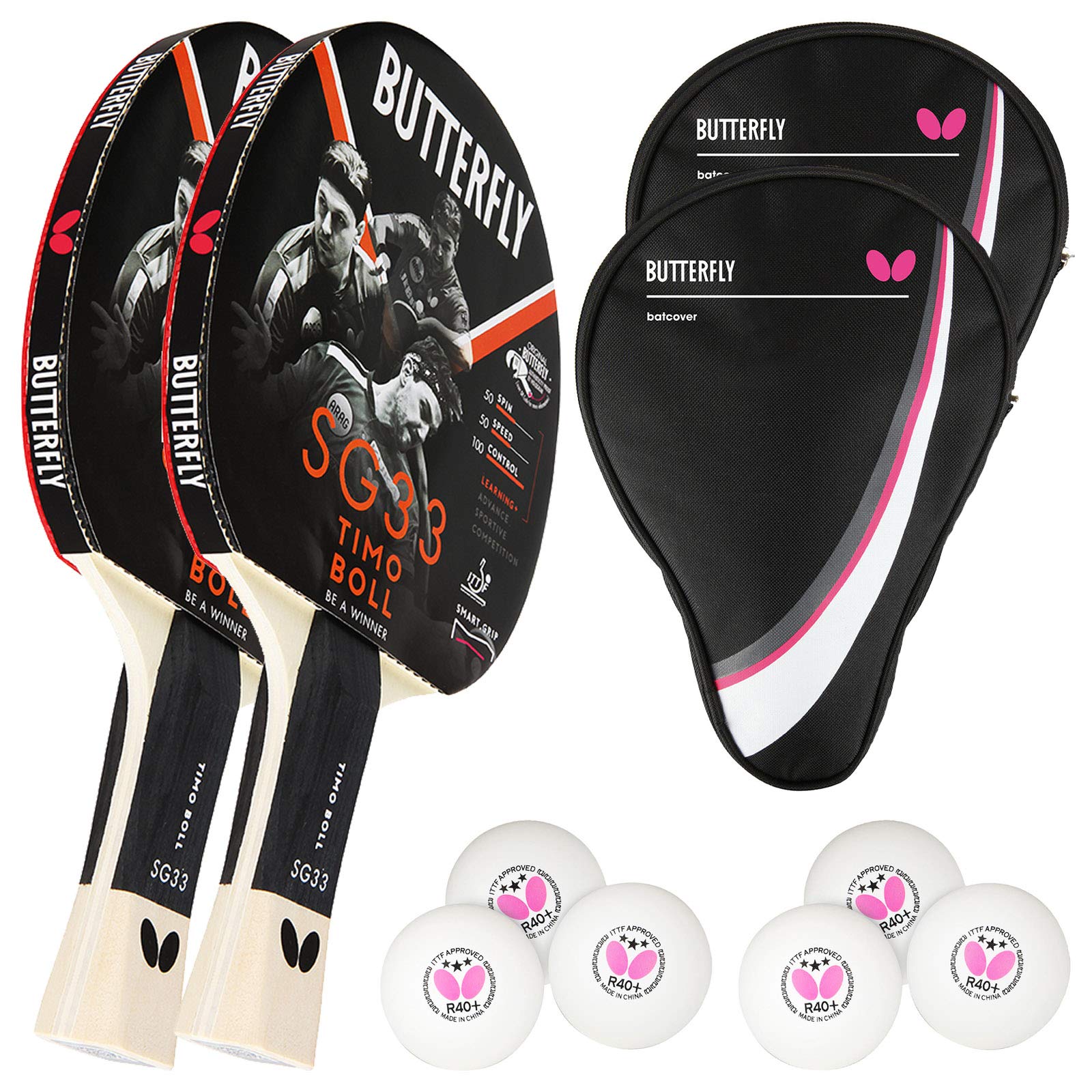 Butterfly® Timo Boll SG33 Tischtennisschläger | Tischtennis Racket Hobby & Freizeit | ambitionierter Freizeitspieler | hochwertig | ITTF zertifizierter Addoy Belag | konkave Griffform mit smart.Grip