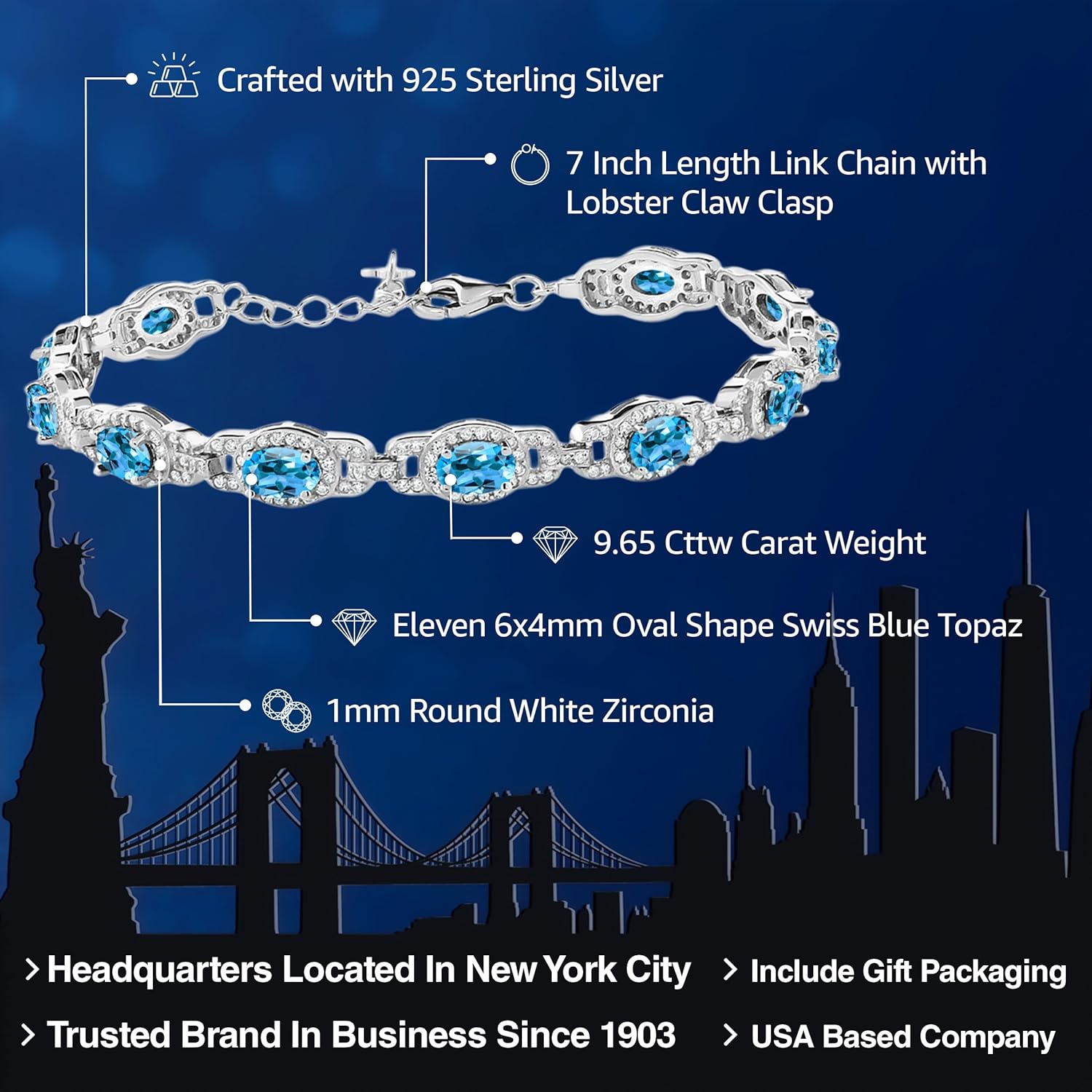 Gem Stone King 7-14 Cttw Oval Gemstone Birthstone Tennis Bracelet For Women | 925 Sterling Silver | Oval 6X4MM | 7 Inch With 1 Inch Extender | Fine Jewelry Gifts for Her Mom Women Wife - Image 2