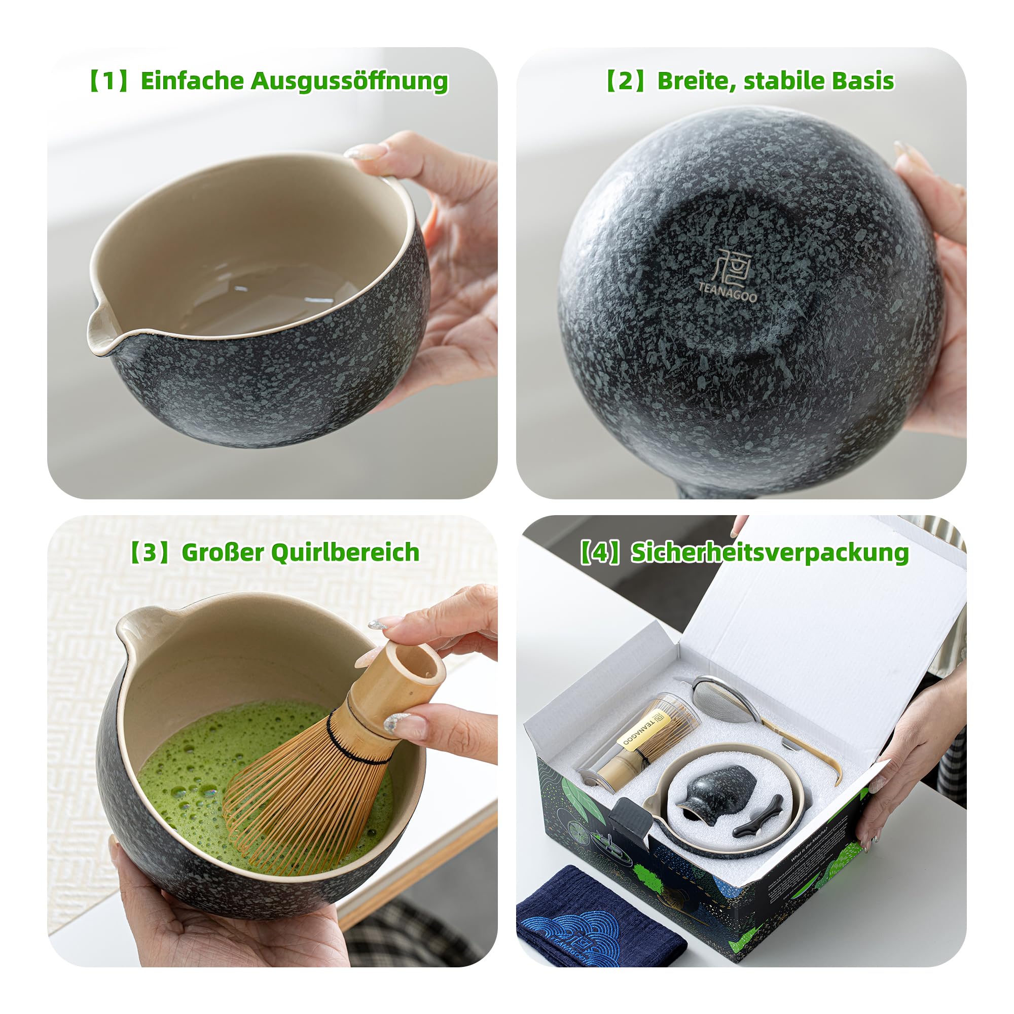 TEANAGOO Matcha Set | Matcha Tee Set | Matcha Schale |matcha zubehör set|Matcha Schüssel mit Ausgießer Bambus Matcha Besen-7 Stück MatchaTea Sets für Matcha-Liebhaber,N17, Anthrazitgrau