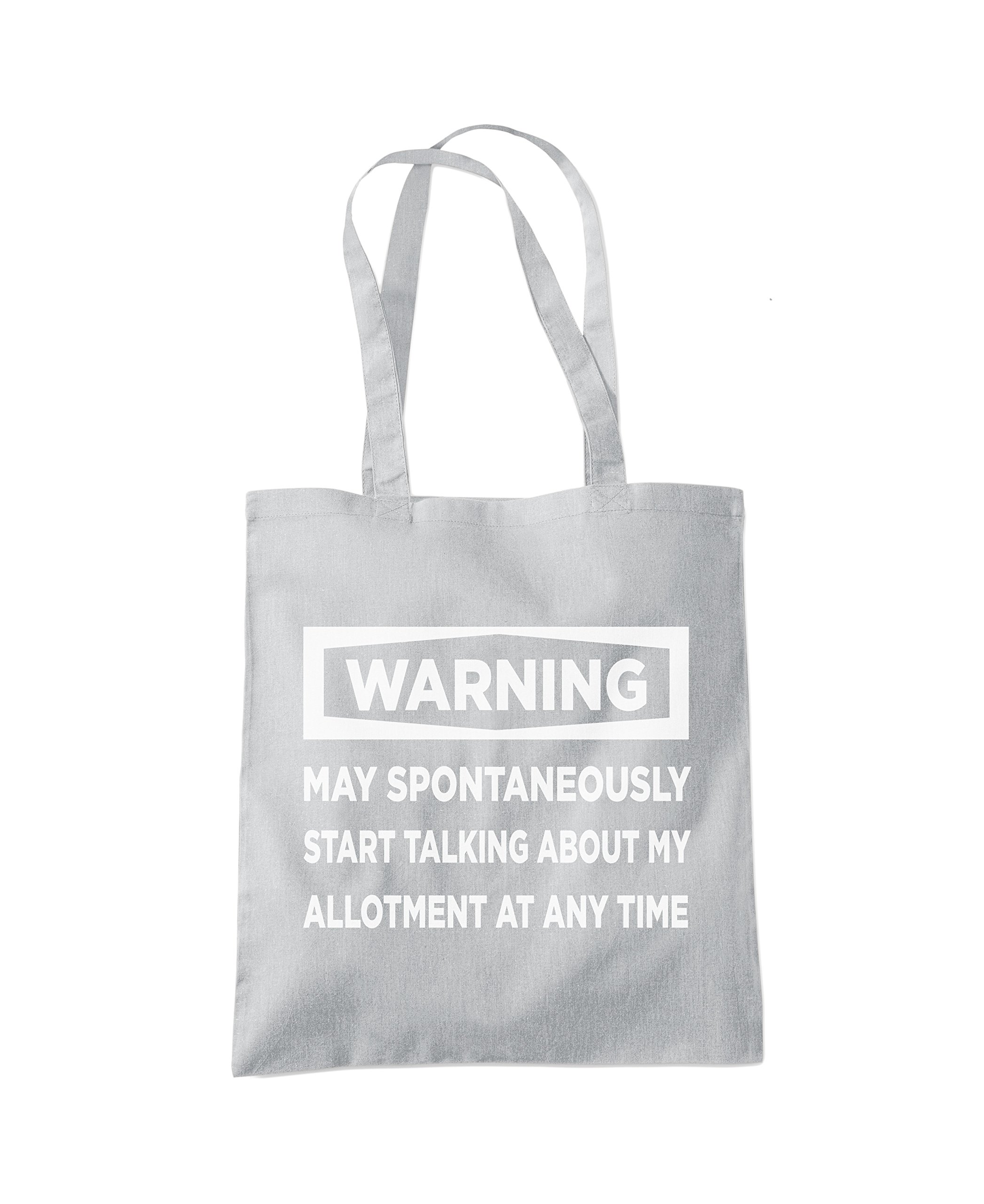 Hotscamp Women's Light Grey Warning May Start Talking About My Allotment - Tote Shopping Bag - Funny Allotment Gardening One Size Grey