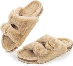 FITORY Womens Flat Sandals with Cork Footbed, Open Toe Slides Adjustable Slip On Slippers for Summer Size 6-11