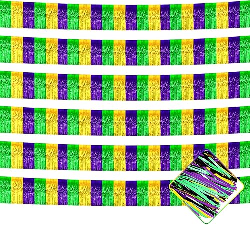 Miniatura 7 de Paquete de 6 guirnaldas de flecos metálicos de oropel de 10 pies para colgar en la pared, para desfiles, despedidas de soltera, bodas, cumpleaños,