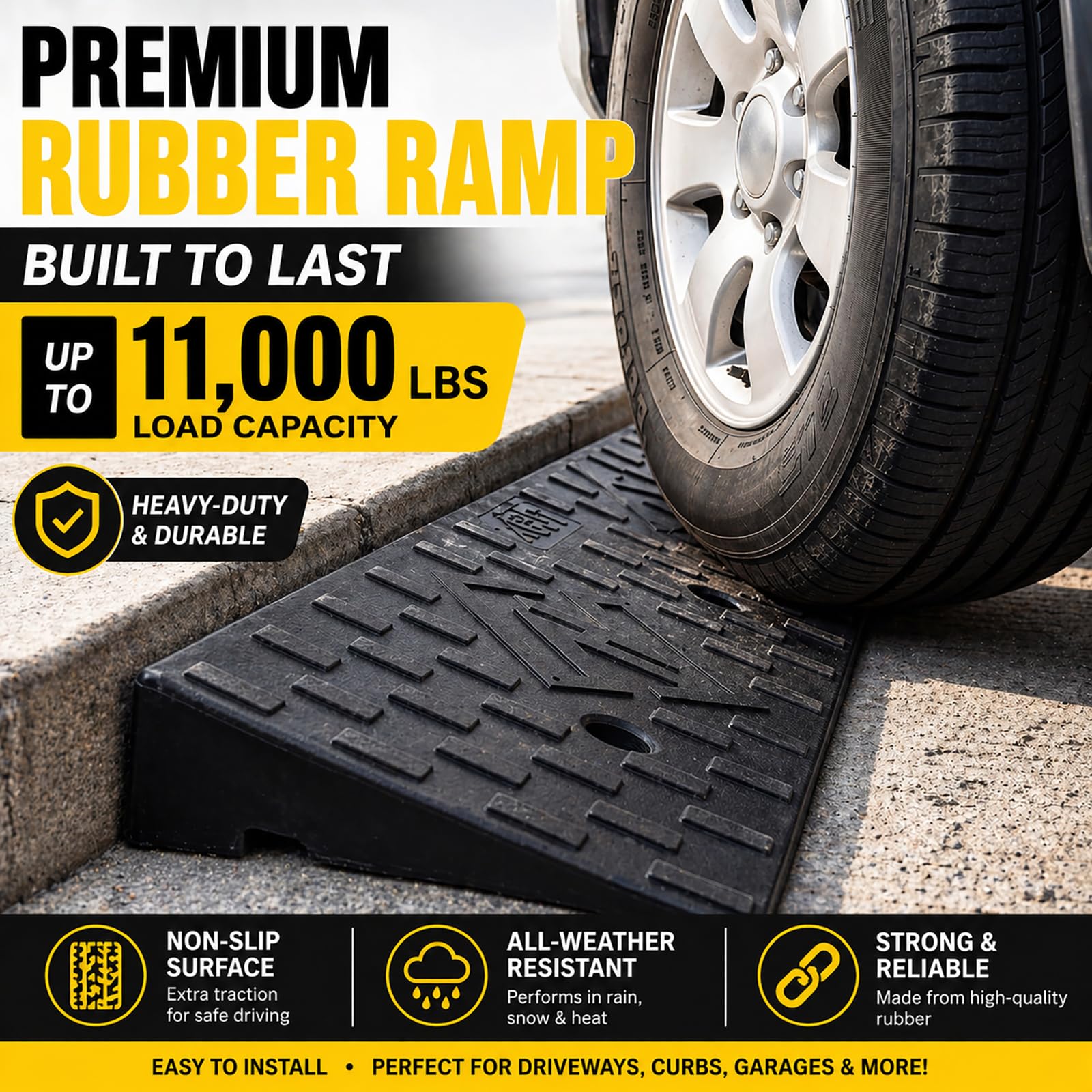 Snapklik.com : 2 Pack 4 Rise Rubber Curb Ramp,Heavy Duty, 11000lbs ...