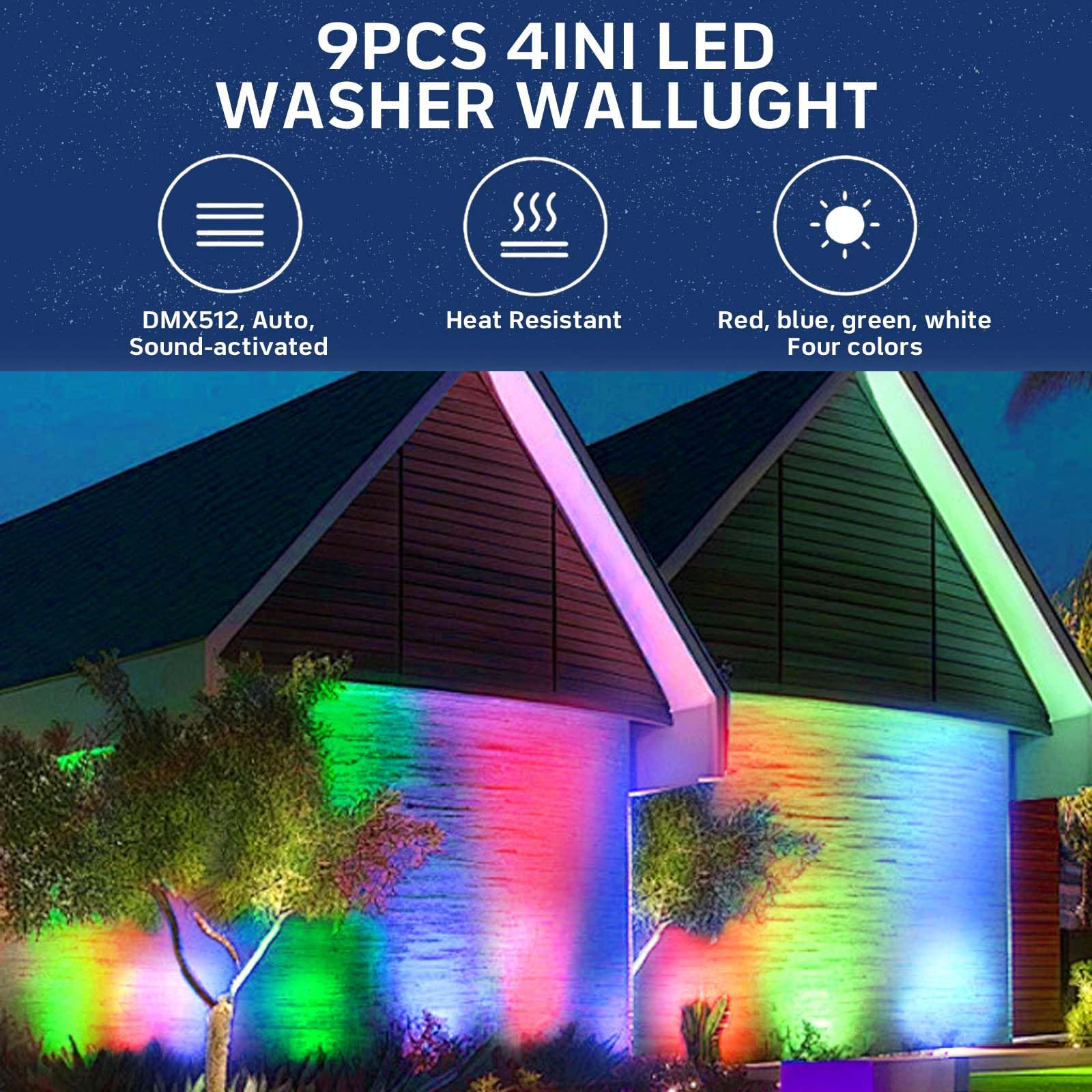 Barre lumineuse LED pour DJ, 9 x 4 W RGBW DMX avec télécommande, éclairage de fête activé par le son, lot de 4