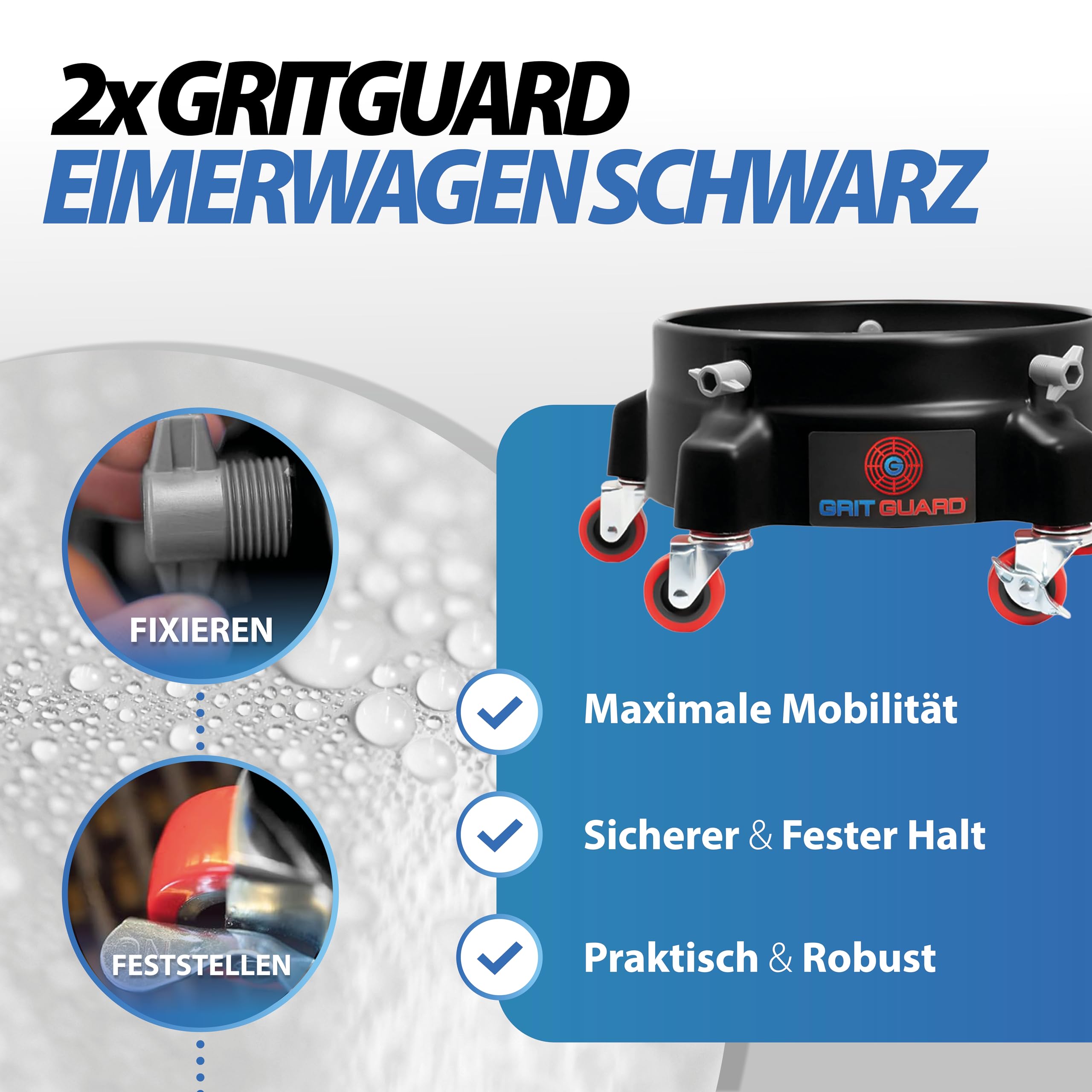 detailmate Black & White Lot de 2 seaux GritGuard Bucket Dolly Noir Accessoire pour la voiture Lavage à la main Seau de nettoyage idéal pour lavage de voiture, la moto, l'entretien de la voiture