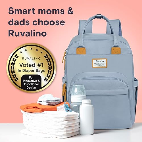 Miniatura 5 de RUVALINO Mochila para pañales - Bolsa de viaje multifunción para bebé con cambiador, portabotellas aisladas y funda para chupete, gran capacidad,
