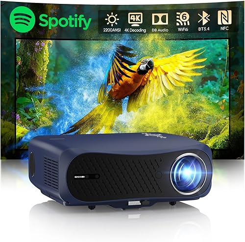 Proyector inteligente 4K HDR con sistema operativo Android, audio DB, enfoque automático, WiFi Bluetooth de alto brillo de 2200ANSI, HDMI ARC, baja