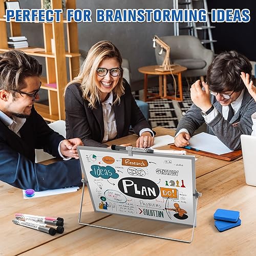 Miniatura 5 de Grtard Pizarra blanca magnética de borrado en seco, pizarra blanca de escritorio de doble cara de 16 x 12 pulgadas con soporte, juego de pizarra