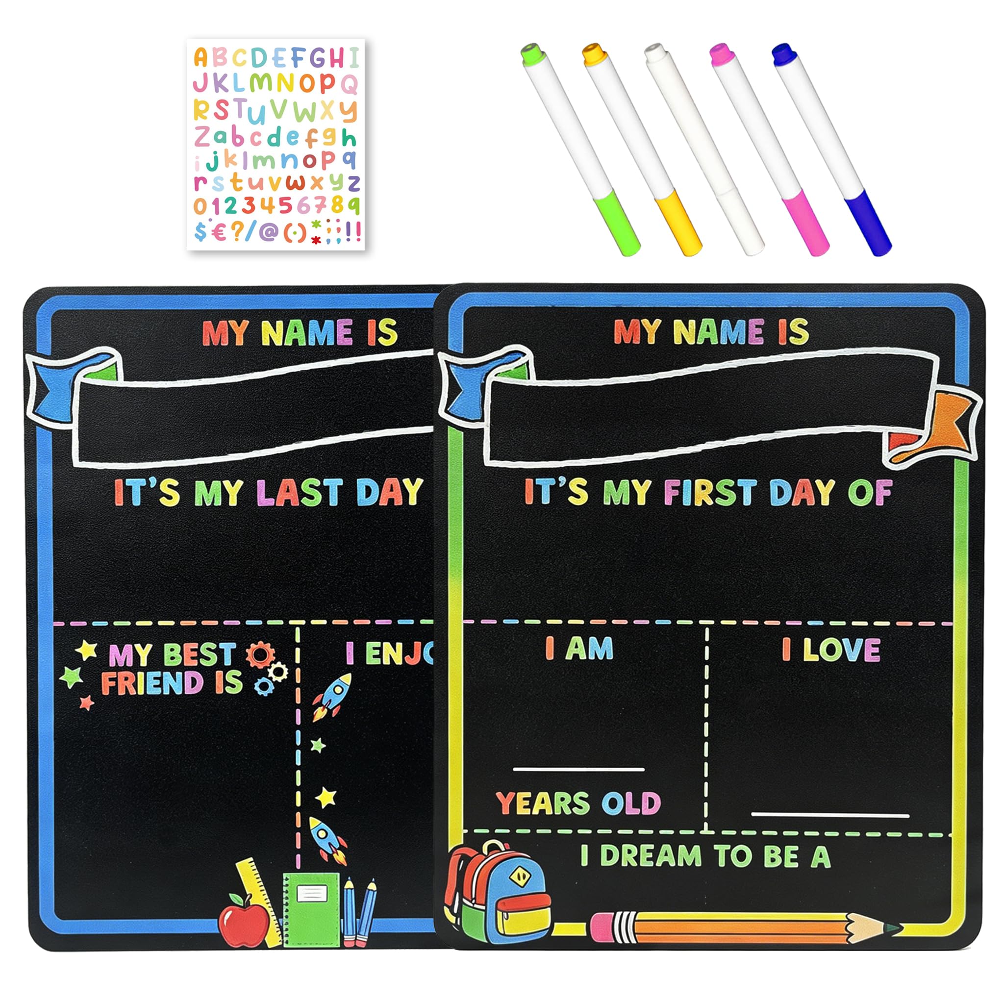 First Day And Last Day of School Board, Reusable My First Day of School Chalkboard with Chalkboard Pens & Sticker, Double-Sided 1st Day At School Gifts for Nursery Secondary, Back To School Decoration