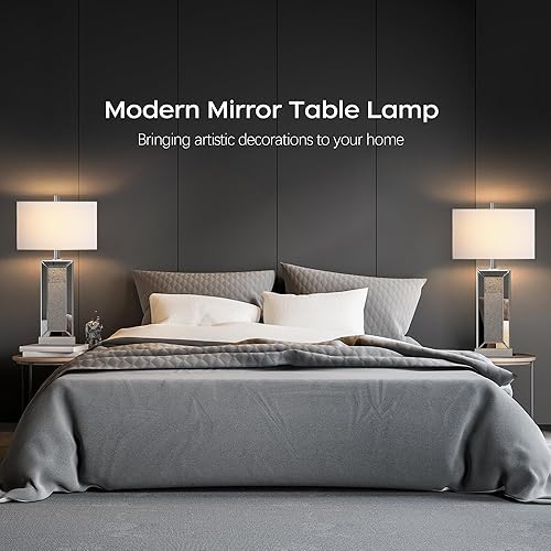 Miniatura 6 de Juego de 2 lámparas de mesa modernas con control táctil, espejo plateado de cristal de diamante con puertos USB C+A, lámparas de mesita de noche con