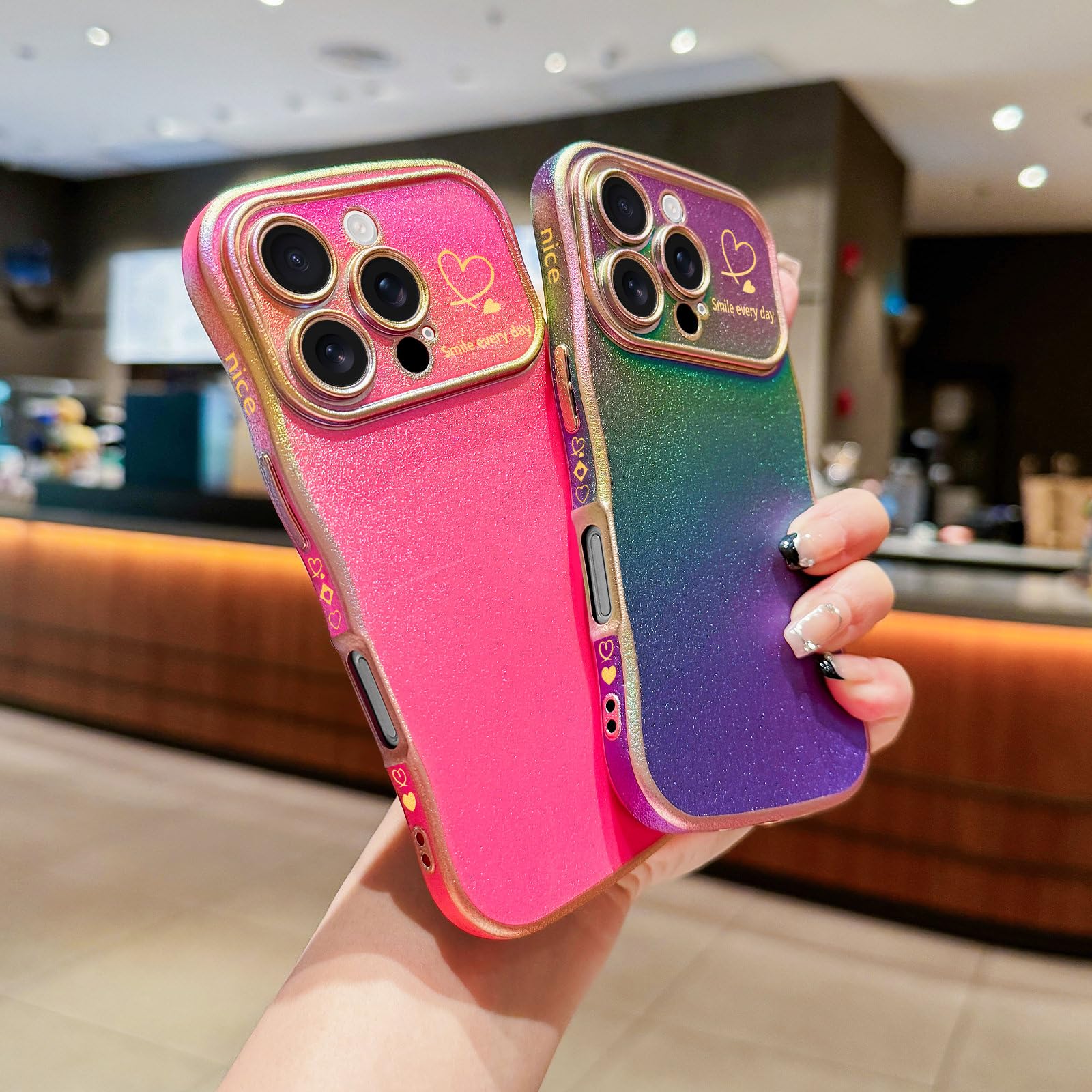 LCHULLE Compatibile con iPhone 13 Cover cuore d'amore Custodia con forma ondulata e riccia ragazze Protezione fotocamera Cover protettiva galvanizzata Custodia per iPhone 13 Rosso camelia colorato