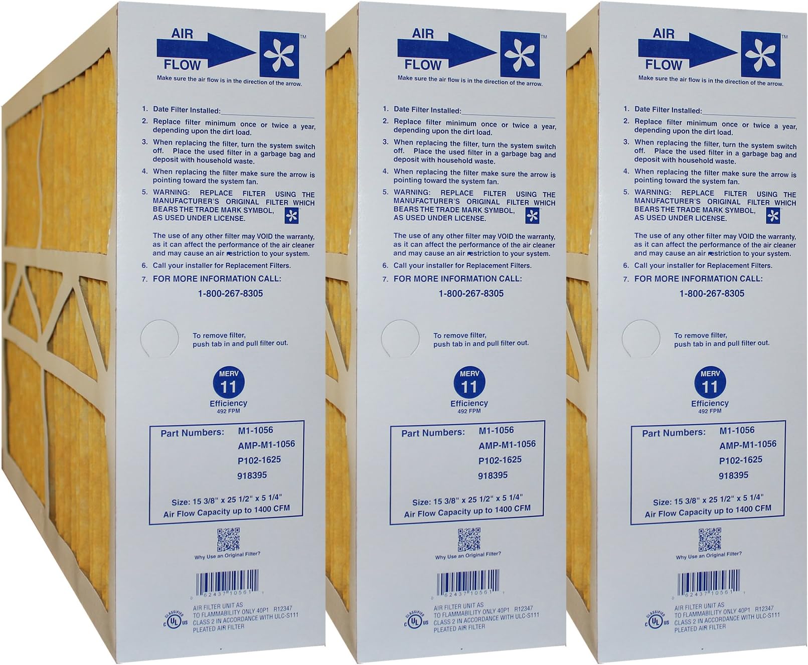 Clean Comfort M1-1056 P102-1625 918395 Size 16x25x5 (Actual size: 15 3/8" x 25 1/2" x 5 1/4") Filter 3 Pack