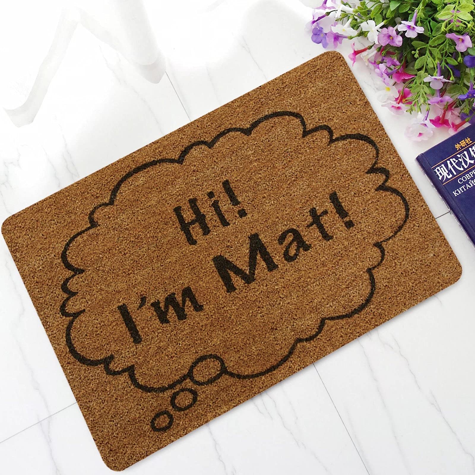 Hi I'm Mat Paillasson d'extérieur grattoir à chaussures pour porte d'entrée, paillasson extérieur, tapis de terrasse, 70 x 120 cm, marron