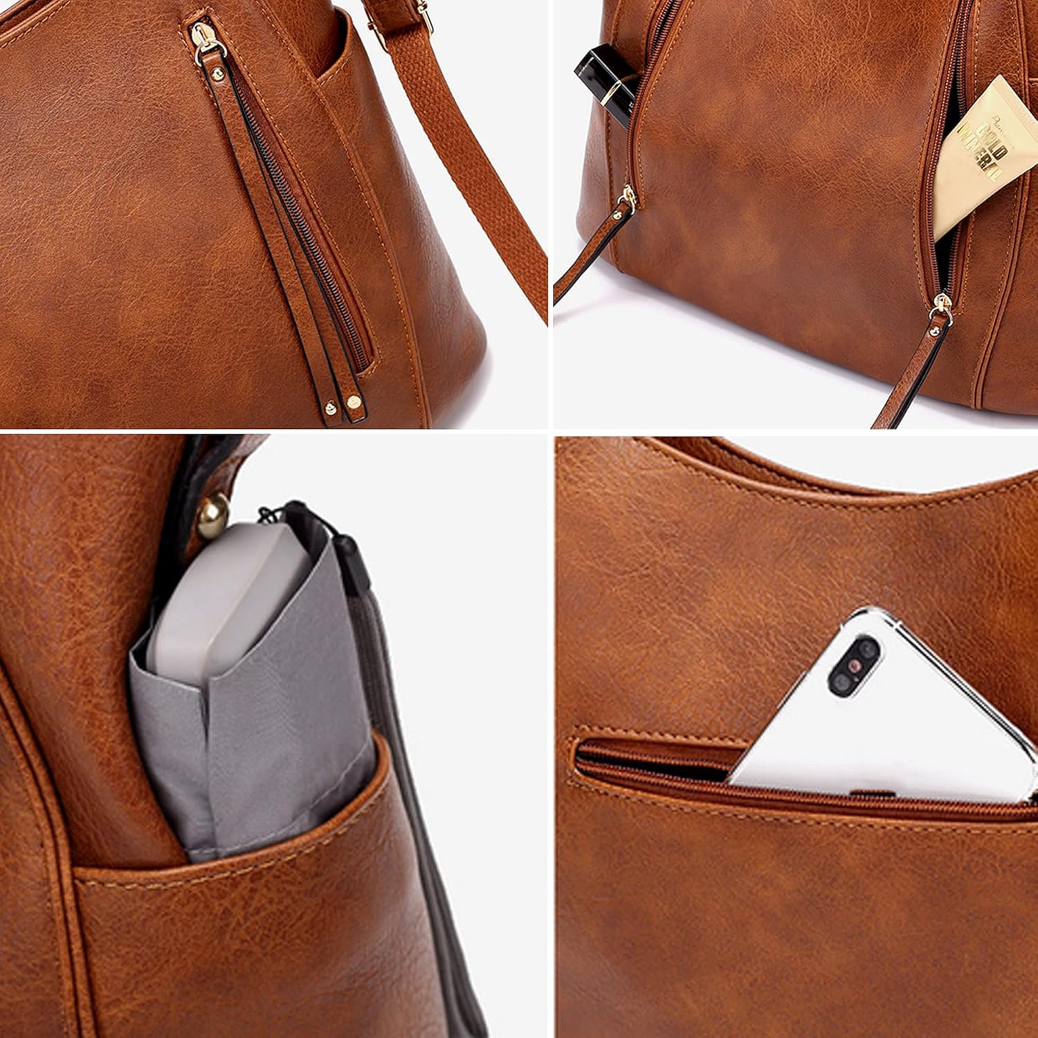 ZLM BAG US Hobo Shoulder Bag Multi Pockets Purse Handbags Leather Tote Bag Large Crossbody Bag