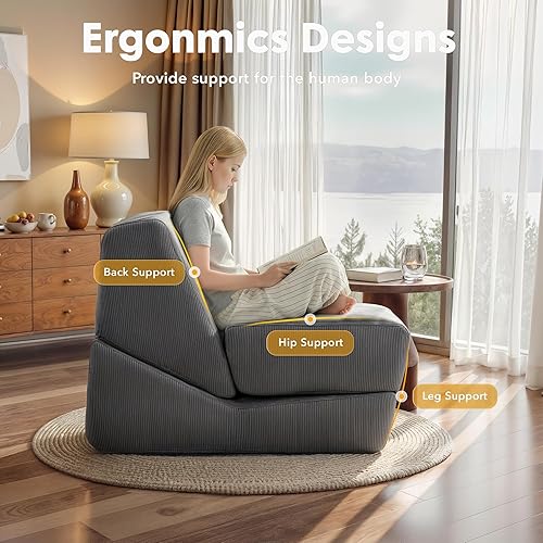 Miniatura 4 de Sofá cama plegable, silla convertible con soporte de espalda, silla de salón multifuncional, sofá de pana de un solo piso para espacios pequeños,