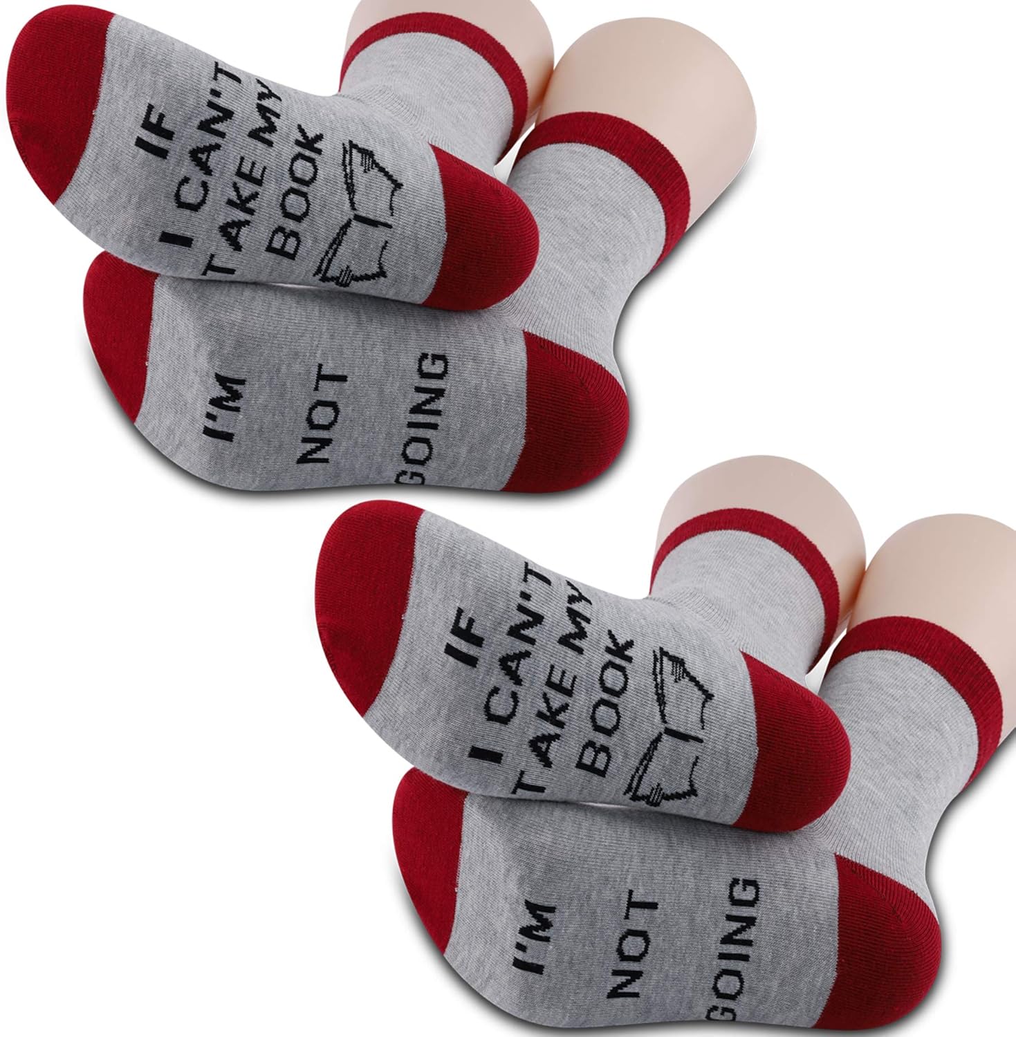 PXTIDY 2 Pairs Book Lovers Socks If I Can't Take My Book I'm Not Going Reading Bookworm Novelty Socks Book Lover Gift - Image 6