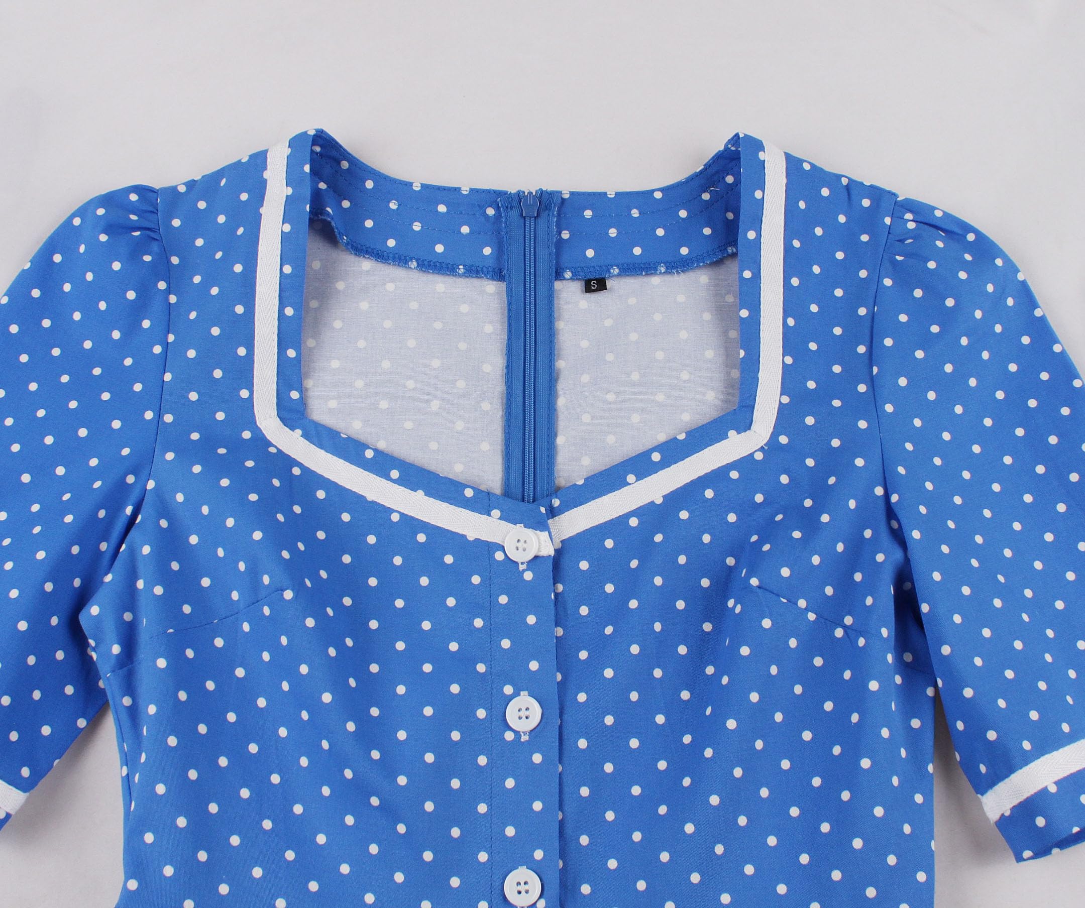 Wellwits Robe Femmes Blanc Bordé Pois Cocktail Vintage des Années 1950