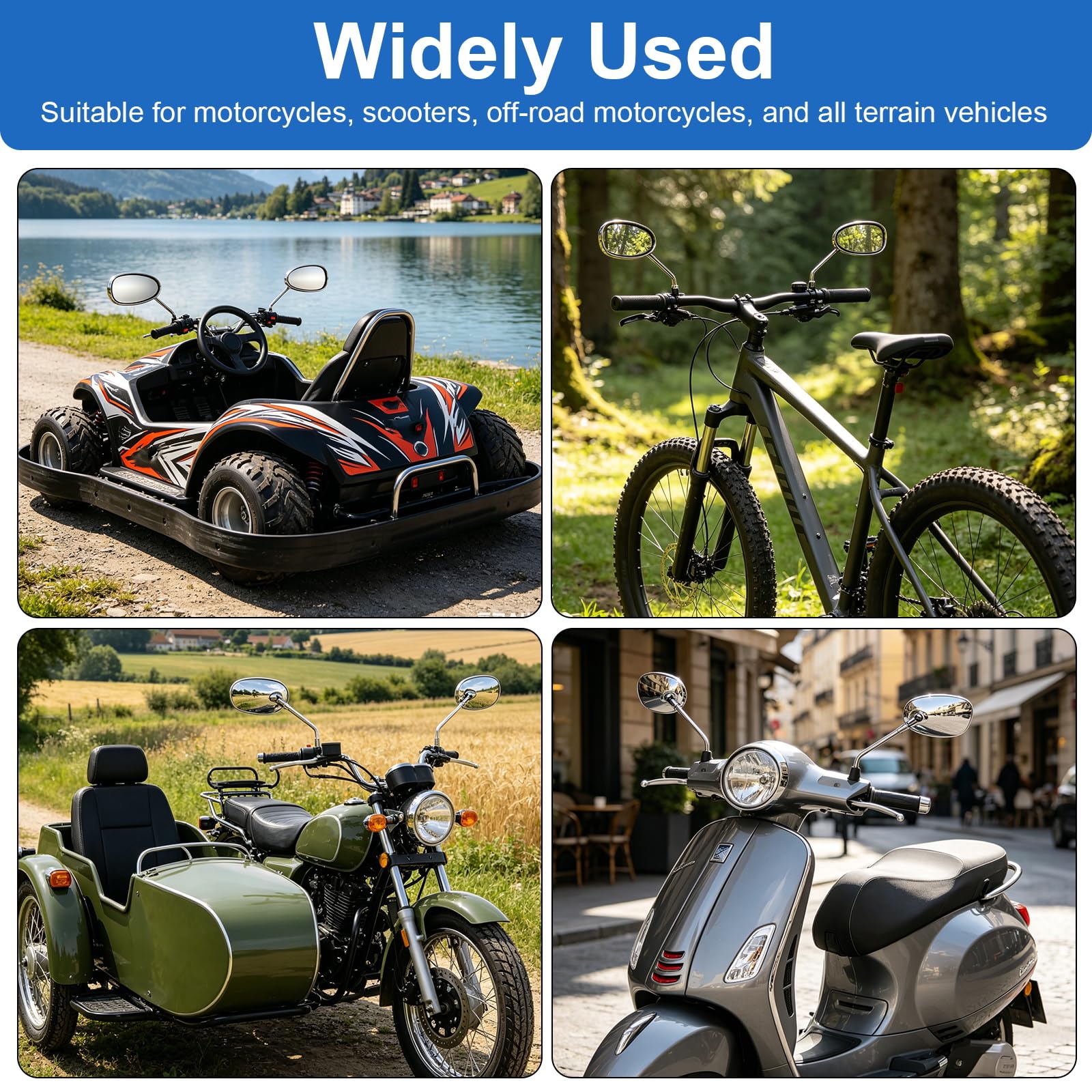 Uniwersalne lusterko motocyklowe - 10 mm - 8 mm - Obrotowe 360° - Dla skutera - Naked Bike Cruiser Chopper Sport Bike ATV