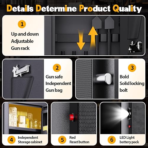 Miniatura 3 de Caja fuerte biométrica para armas 10-12, segura para rifles y pistolas, no requiere montaje, armario de pistola Larage con 3 bolsas de pistola,