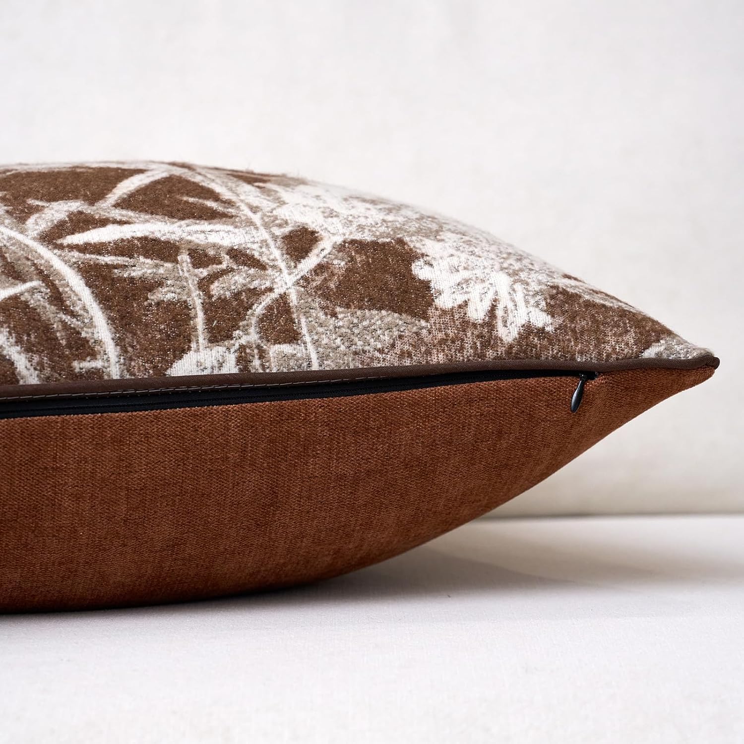 Aeckself Pack of 2 Decorative Chenille Floral Throw Pillow Covers Vintage Couch Pillow Covers 20 x 20 Inch Neutral Farmhouse Cushion Covers Home Decor for Sofa Bed Living Room Caramel Brown