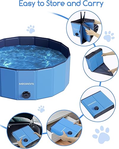 Miniatura 5 de Meowant Piscina plegable para perros, piscinas de plástico duro para perros grandes, piscina plegable de plástico para mascotas, bañera portátil