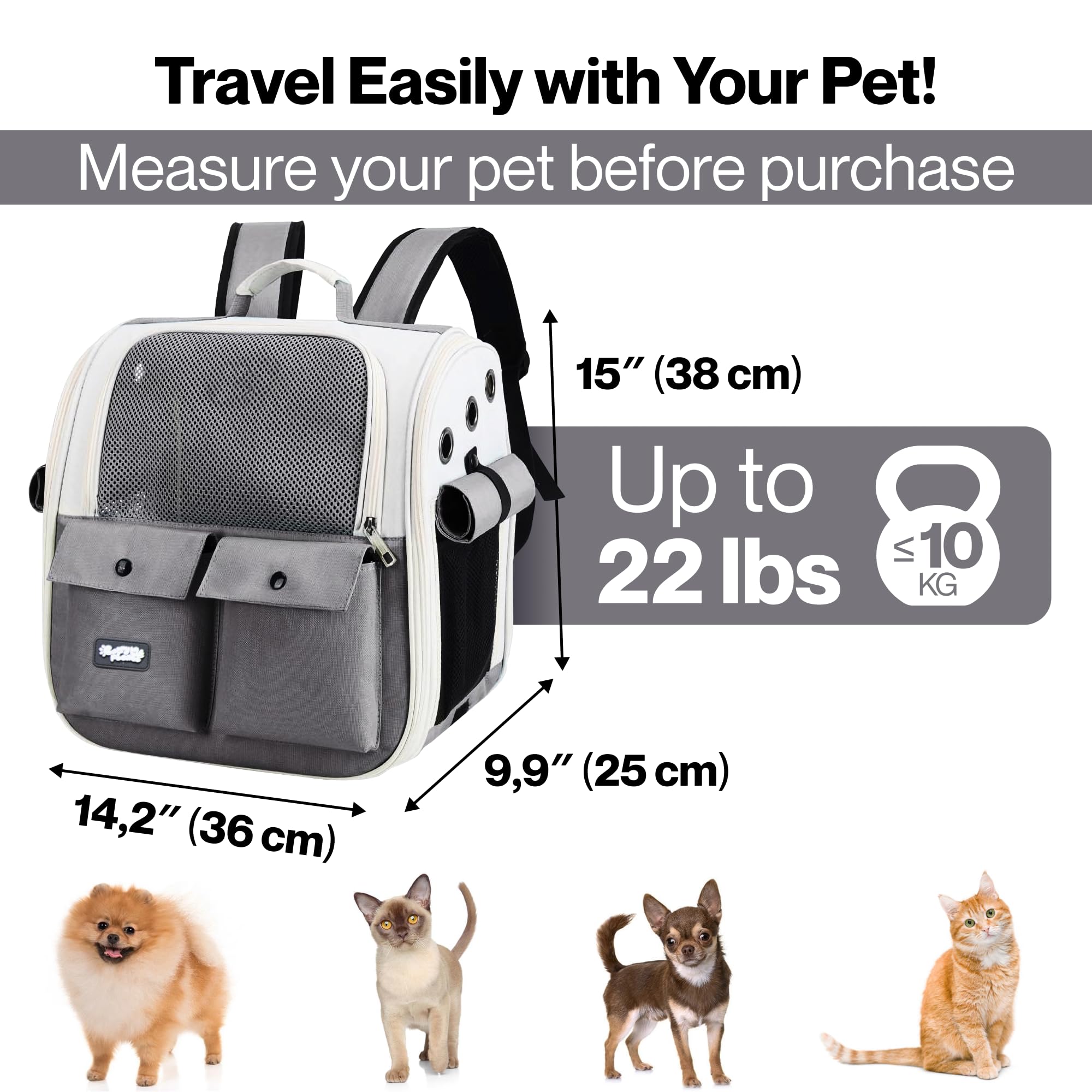 Pet Carrier Backpack for Cats & Dogs up to 22 LBS – Airline Approved Cat Carrier Bag – Ventilated Design for Travel, Hiking & Vet Transport - image 2