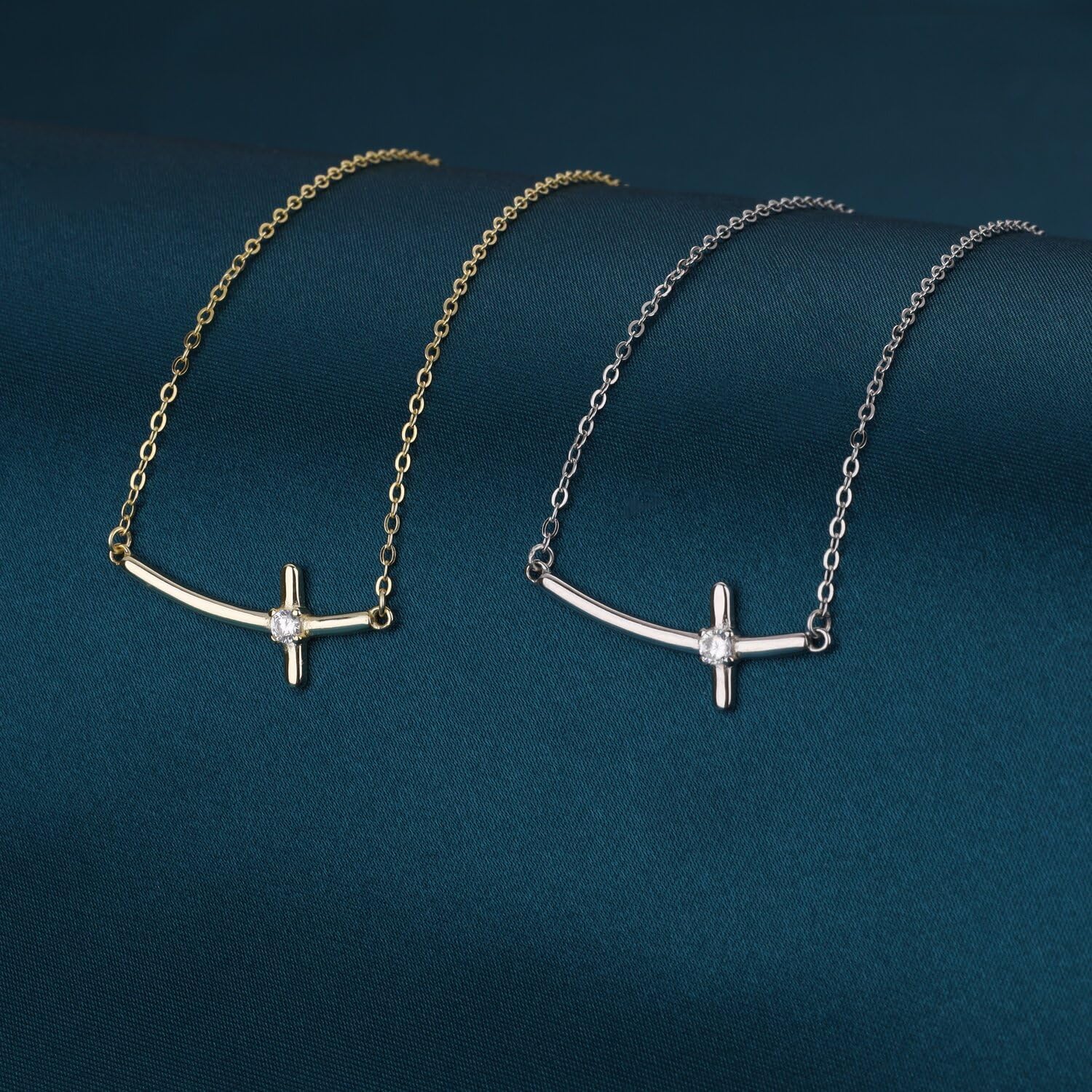GAVU 925 Sterling Silver Sideways Cross Necklace for Women, Curved Cross Pendant Confirmation Necklace