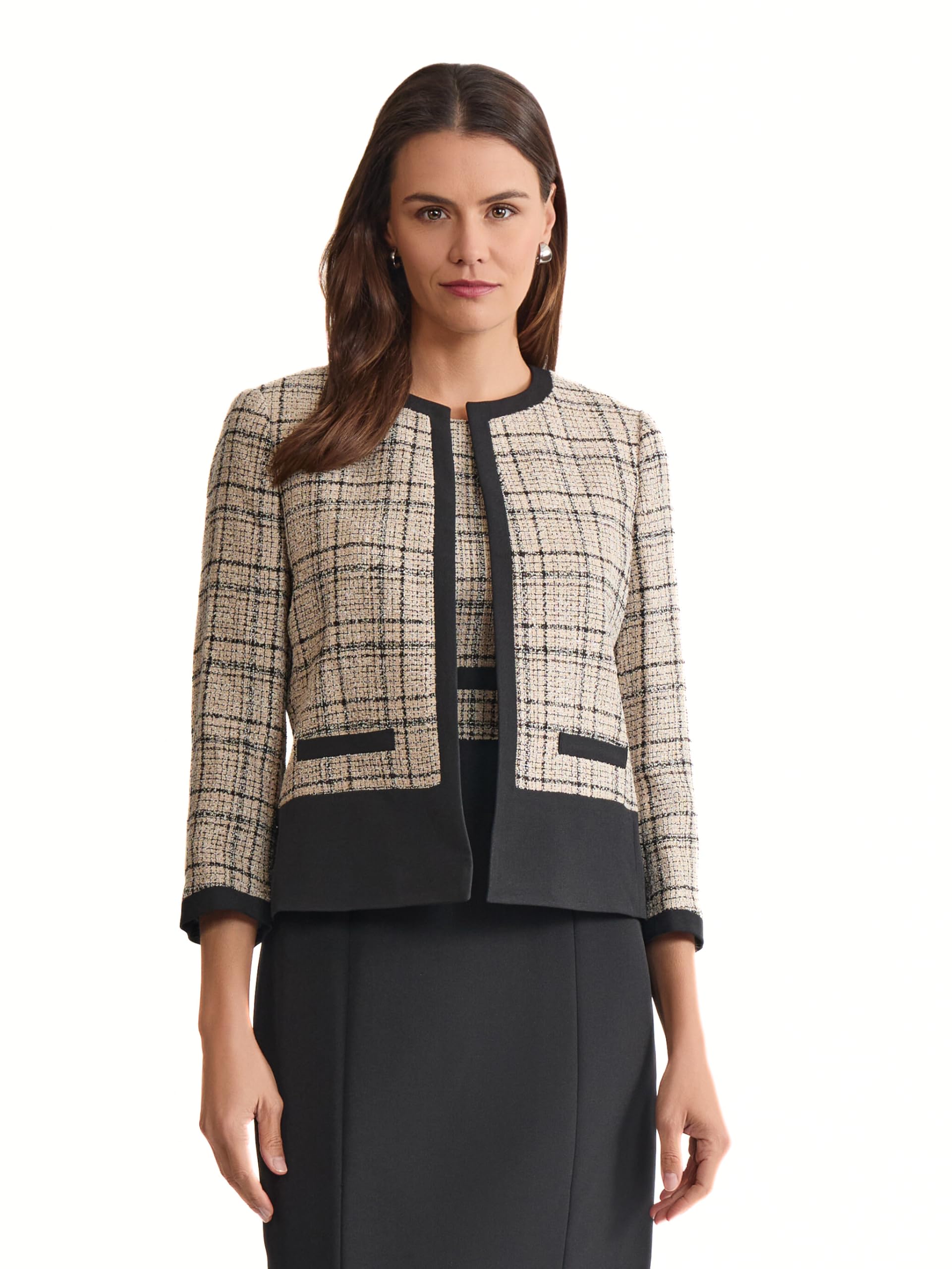 Kasper Womens Framed Plaid Blazer