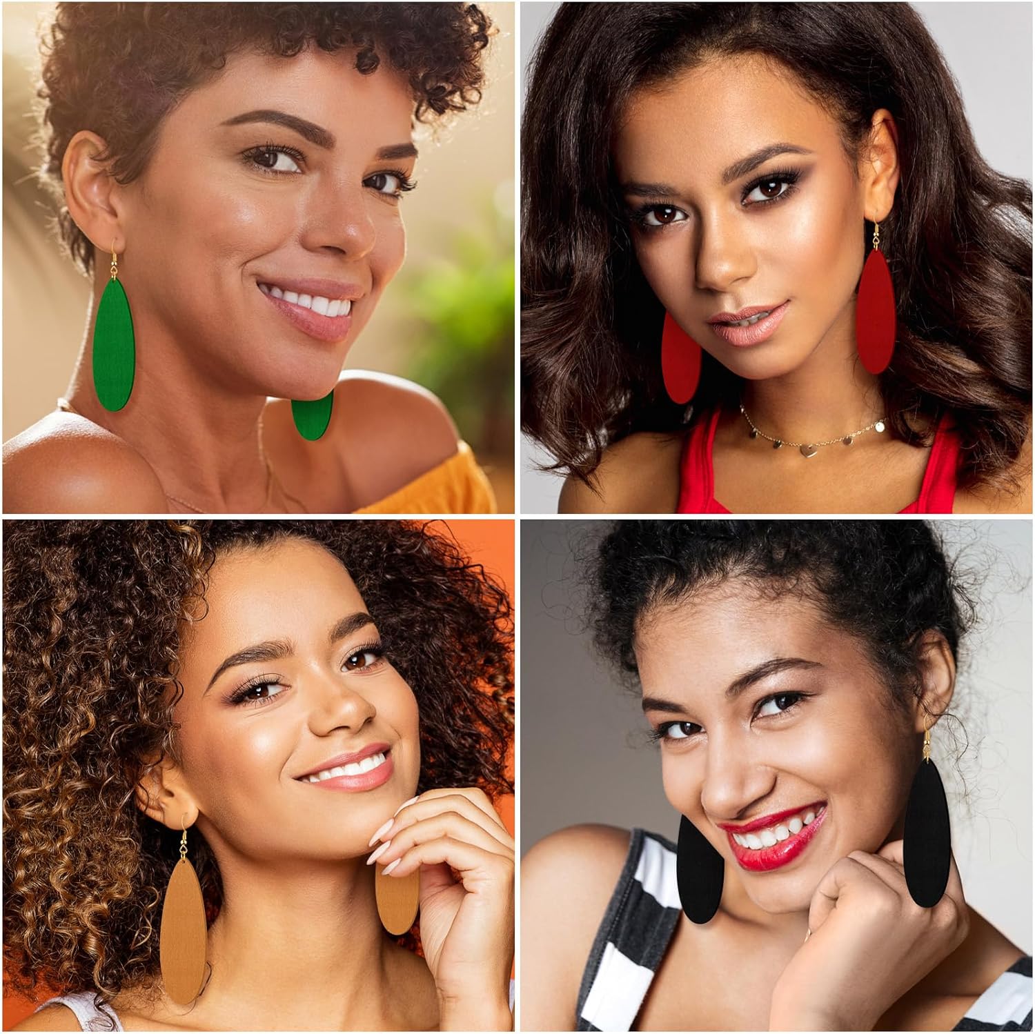 Ecally 16 Pairs Bohemian Wood Earrings Natural Wood Earrings African Jewelry Vintage Teardrop Dangle Eardrop for Women - Image 6