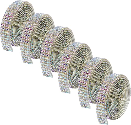 Miniatura 7 de MOODKEY 6 rollos de cinta autoadhesiva de diamantes de imitación de cristal, cinta adhesiva para manualidades con tiras de diamantes de imitación de