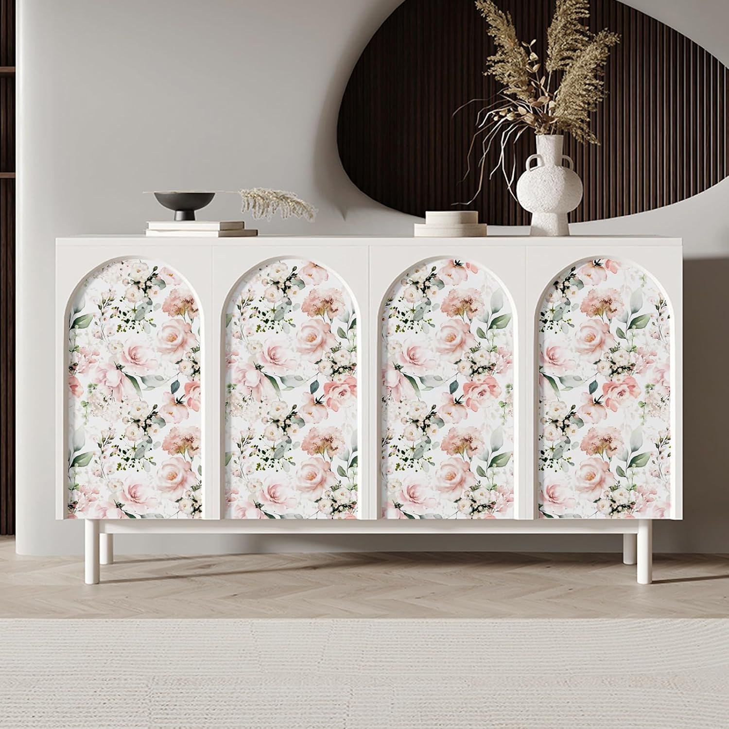 Blooming Wall DPYA25 Removable Watercolor Pink Roses on White Background Textured Peel and Stick Wallpaper Self-Adhesive Prepasted Wallpaper Wall Mural