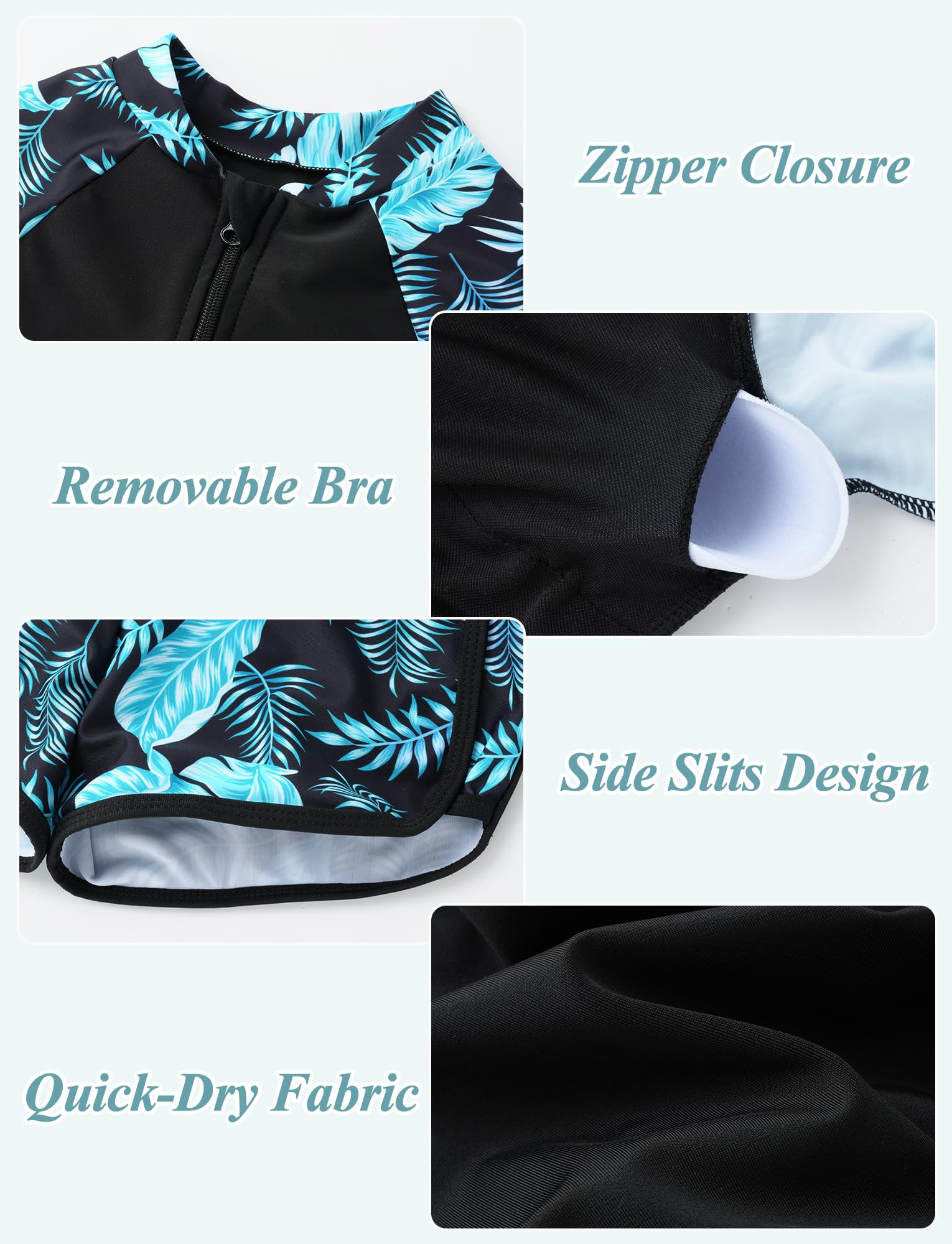 SEAUR Niño Niña Traje de Baño 2 Piezas Manga Larga Conjunto Rashguard Protección Solar Rash Guard 1/2 Zip Secado Rápido 130-160