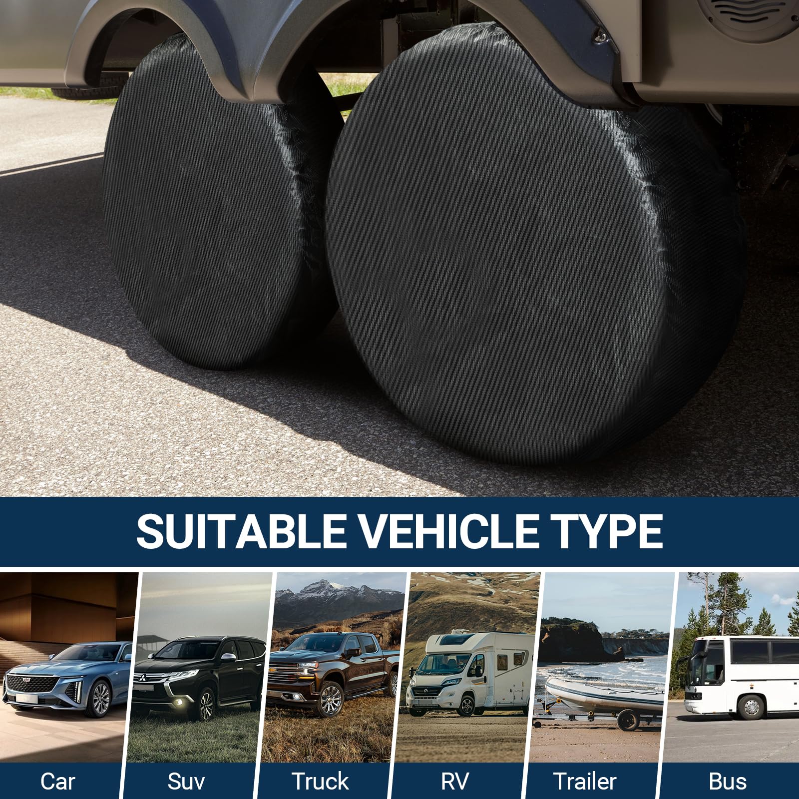 Season Guard Reifenabdeckungen, 4 Stück, Reifenradschutz für LKW, SUV, Anhänger, Camper, Wohnmobil, Kohlefaser, Ersatzreifenabdeckung, Sonne, Regen, Schnee, universal, passend für Reifendurchmesser