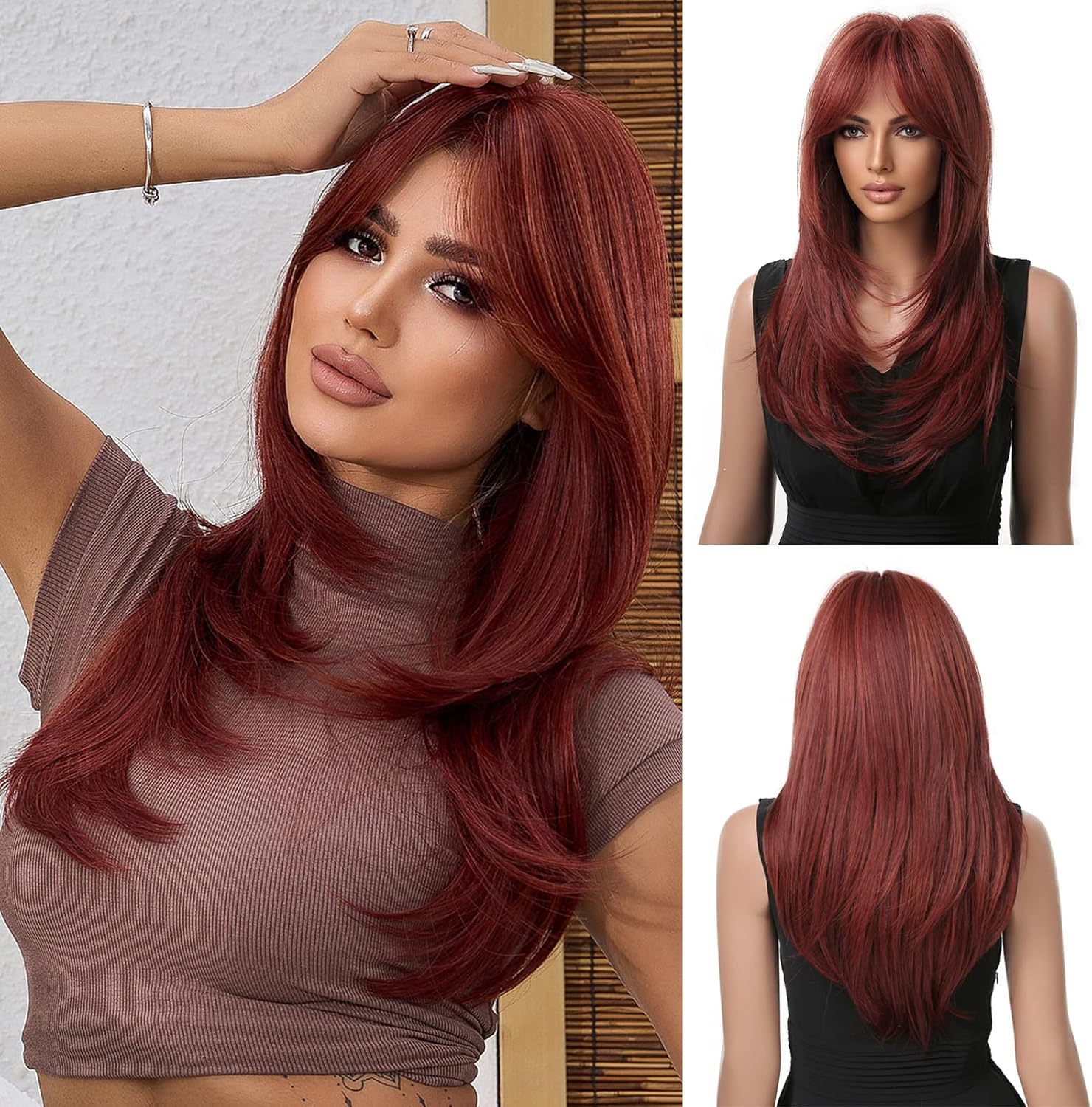 Esmee 20 Inches Long Straight Red Wig Layered Synthetic Hair Wigs for