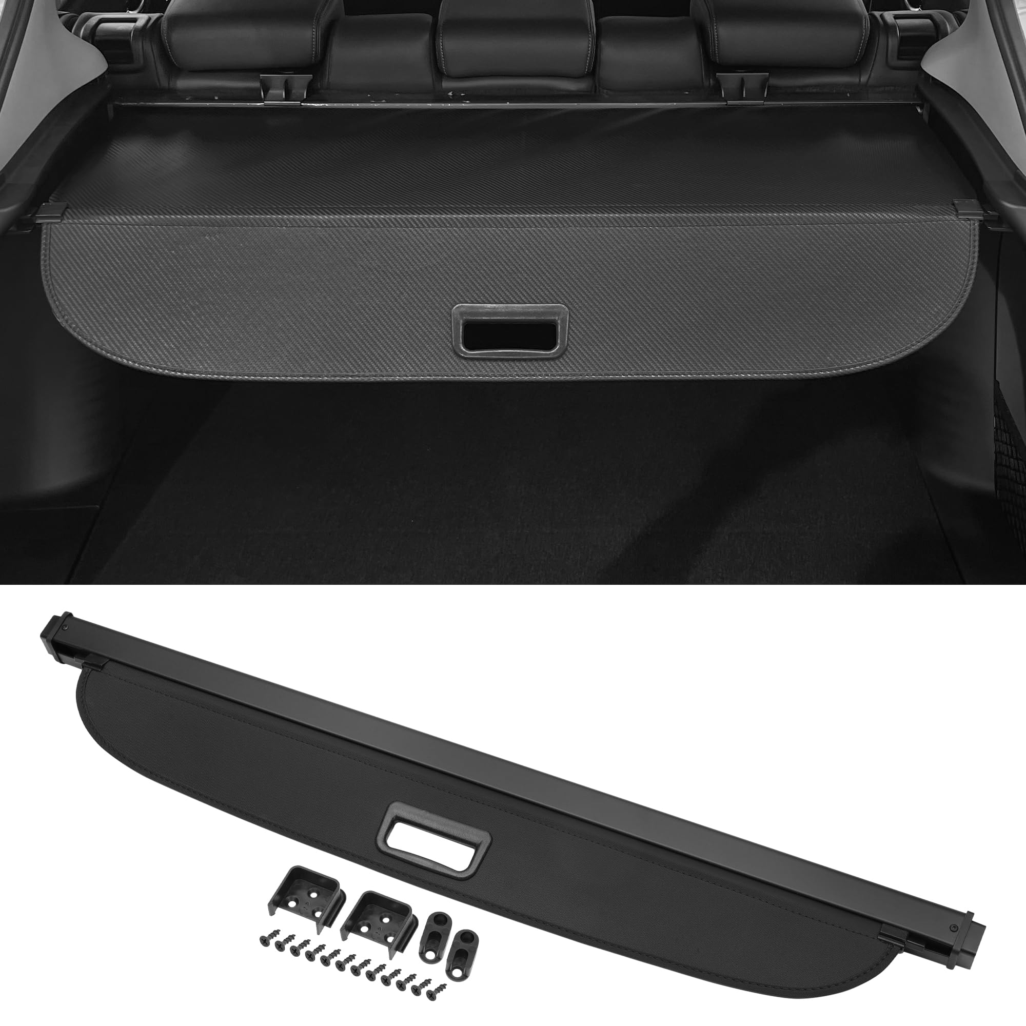 motoforti car trunk retractable cargo cover for jeep renegade 2016-2021 rear trunk parcel shelf luggage security shield shade, canvas, gloss black