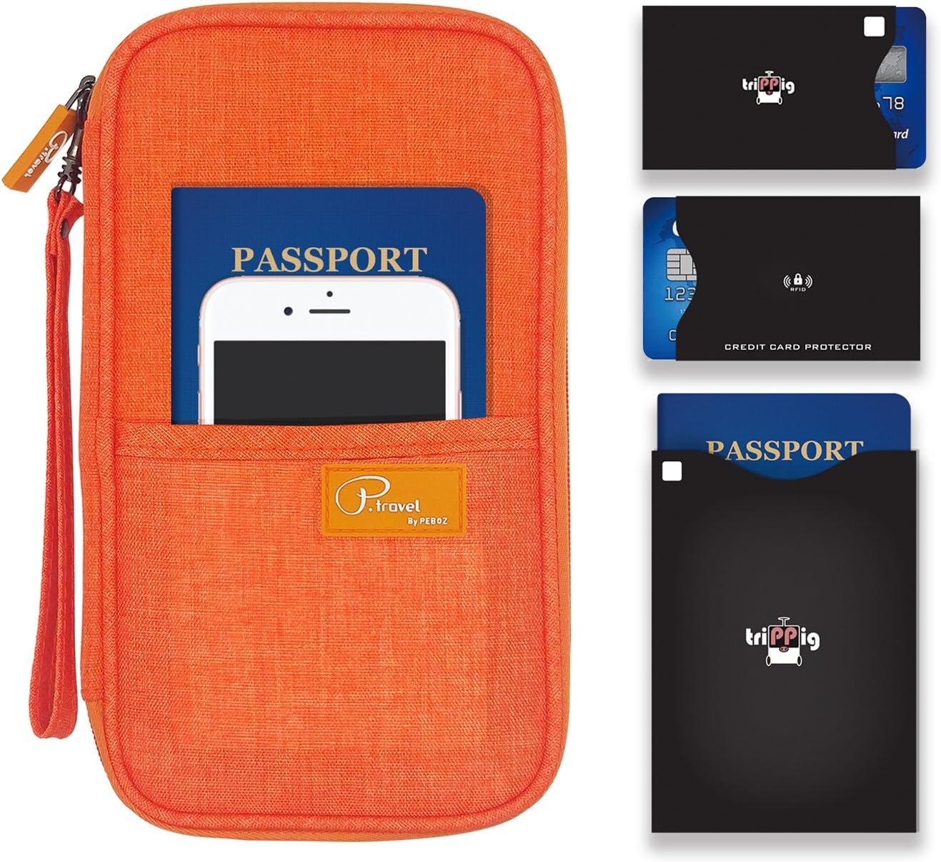P.travel Passport wallet Linene Orange with RFID Stop Clothing, Shoes & Jewelry