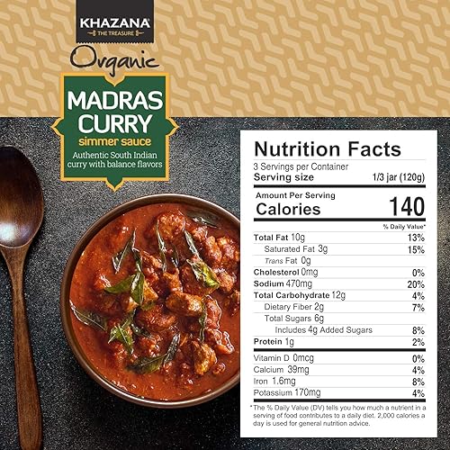 Miniatura 4 de Khazana Salsa india de curry orgánico Madras a fuego lento  Tarros de 12.7 onzas  Sin OMG, vegano, sin gluten, kosher  Auténticas comidas indias