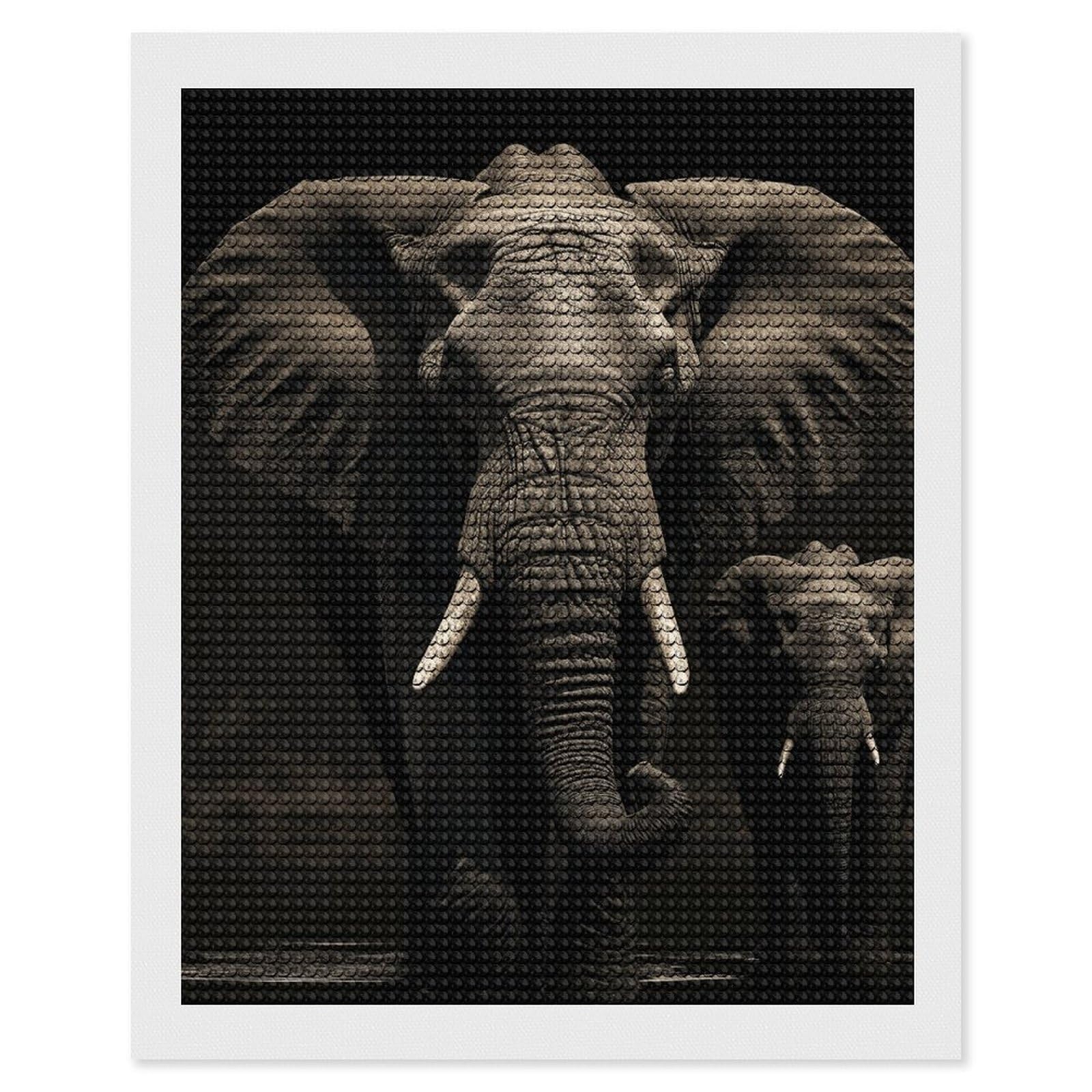 Elephant Black Diamond Art Kits for Adults, DIY 5D Diamonds Painting Kits for Beginner, Round Full Drill Diamond Dots Painting, Diamonds Pictures Gem Art and Crafts Wall Decor 16"x20"