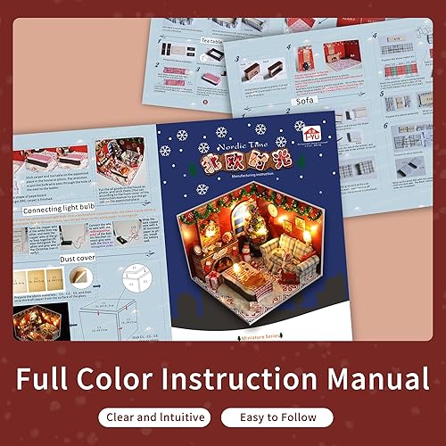 Miniatura 9 de Flever Kit de casa de muñecas en miniatura, habitación creativa con muebles y cubierta de vidrio para regalo romántico de obras de arte (Nochebuena)