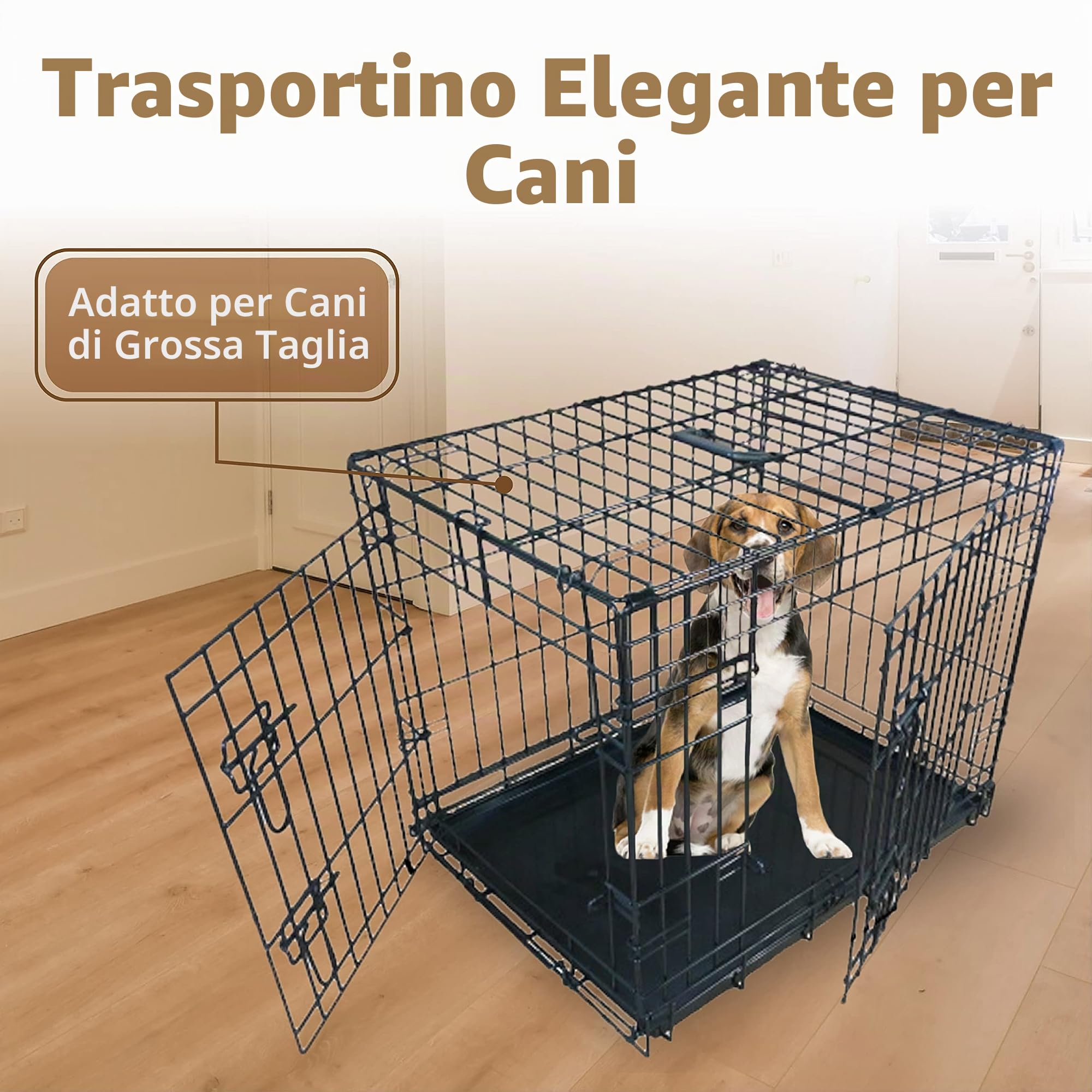 Ellie-Bo Gabbia per cuccioli di cane, pieghevole, a 2 ante, con vassoio in metallo non masticabile extra large, 101,6 cm, colore: nero