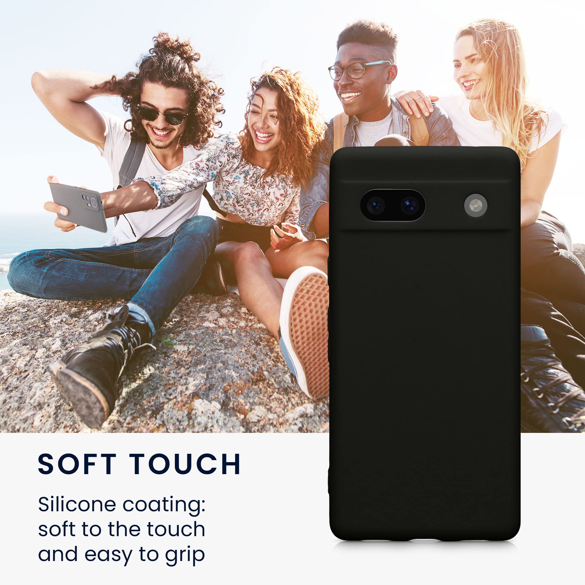 kwmobile Case for Google Pixel 7a Case - Protective Slim TPU Phone Cover - Soft Matte Finish - Black Matte - Image 4