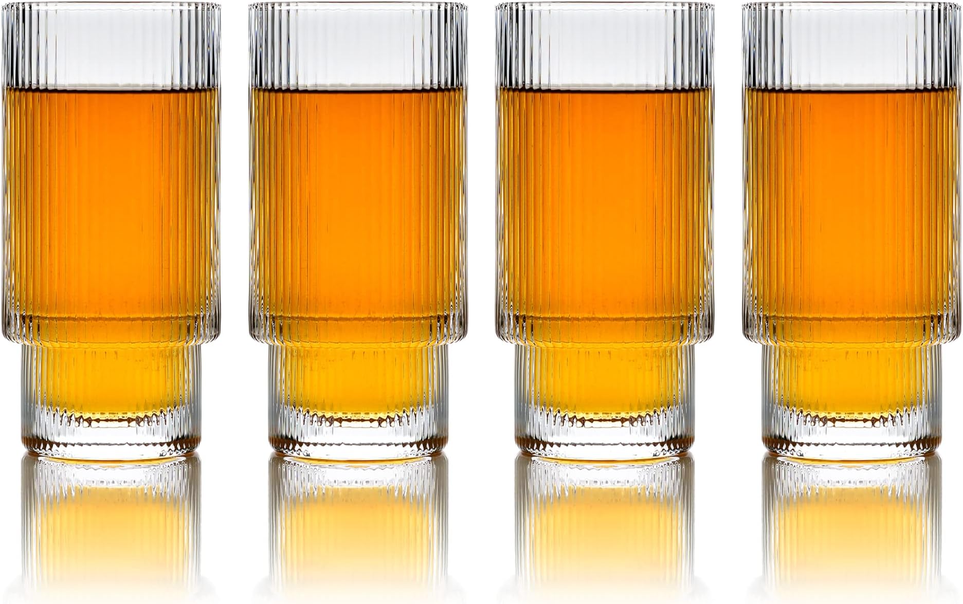 Ripple Drinking Glasses - 12 oz Modern Kitchen Glassware Set Unique Vintage Cups For Weddings, Cocktails Or Modern Bar - Set of 4